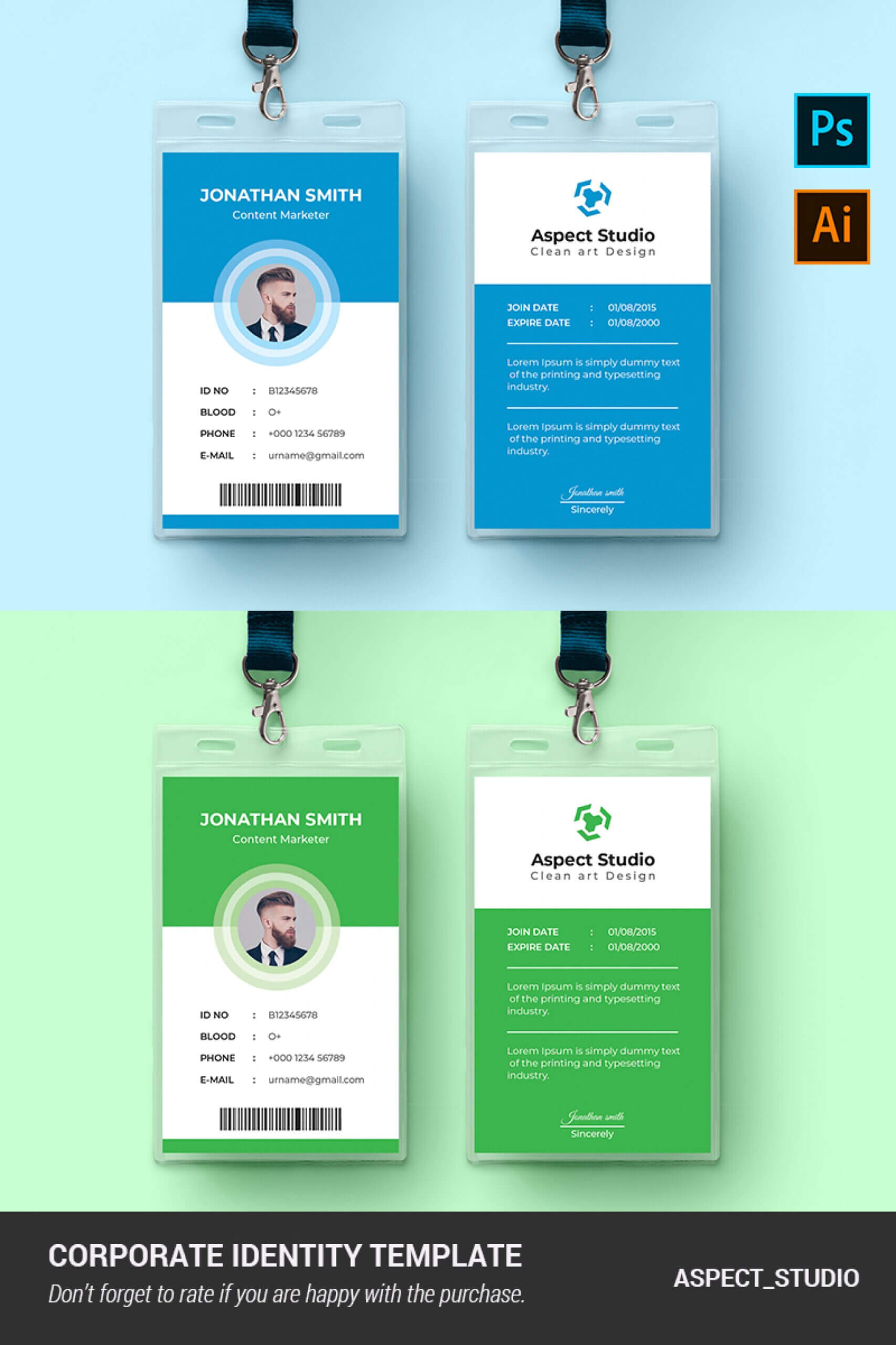001 Employee Id Card Template Ai Free Download Ideas Blue With Id Card Template Ai