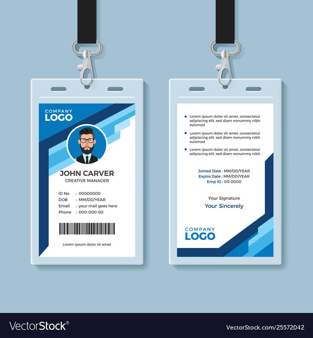 001 Free Id Card Templates Blue Graphic Employee Template In Portrait Id Card Template