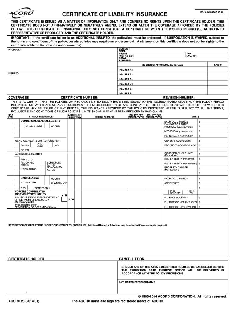 001 Large Certificate Of Insurance Template Fascinating For Acord Insurance Certificate Template