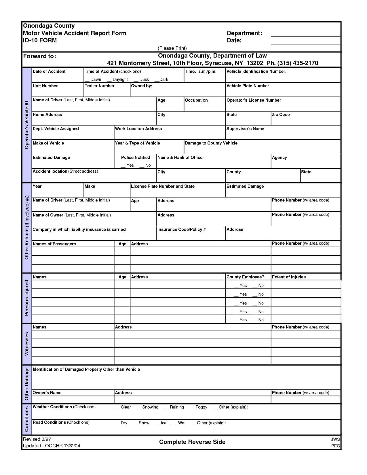 003 Auto Accident Report Form Template Ideas Motor Vehicle Throughout Motor Vehicle Accident Report Form Template