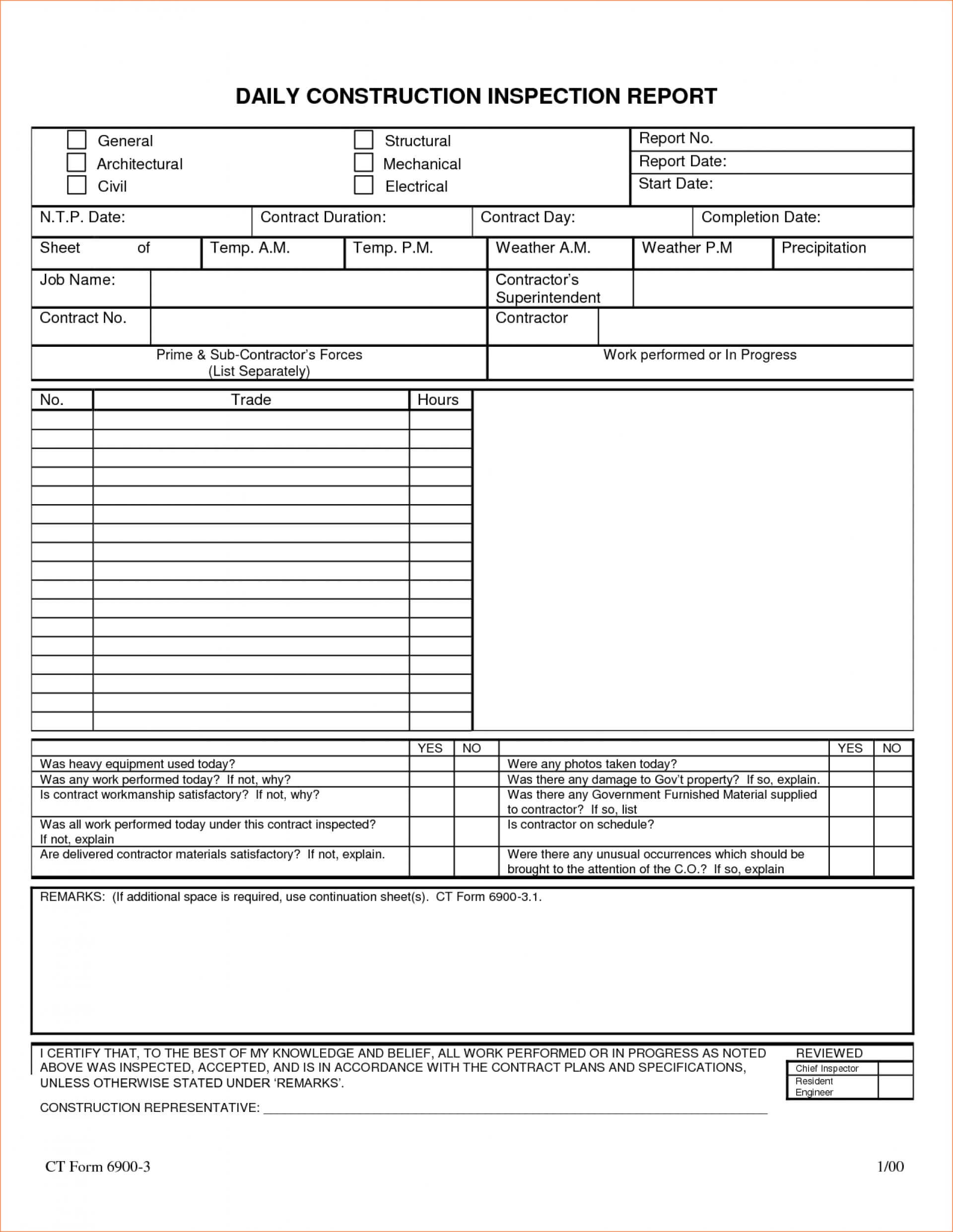 003 Construction Daily Reports Templates Report Form In Superintendent Daily Report Template