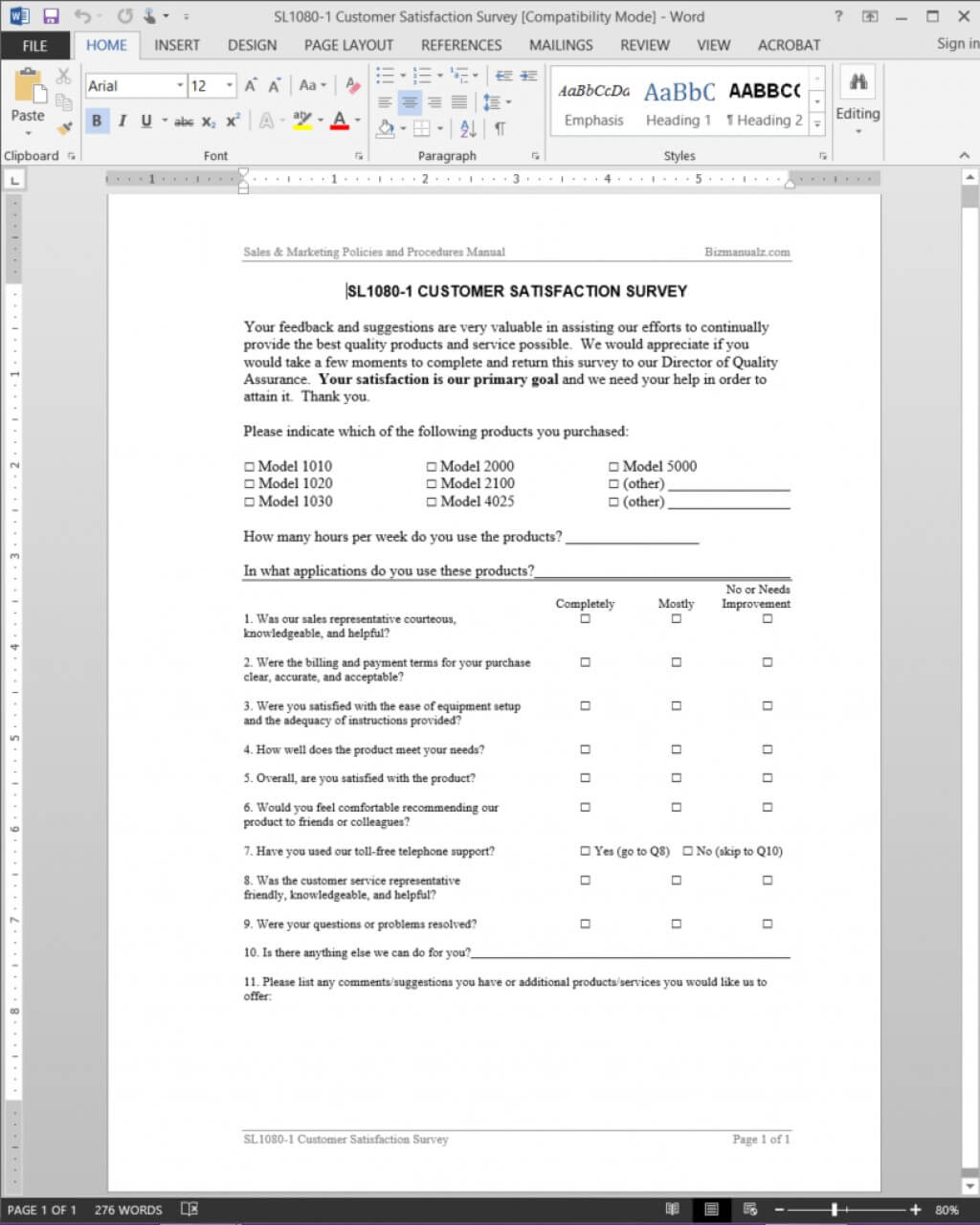 003 Free Employee Satisfaction Survey Template Word Ideas Intended For Employee Satisfaction Survey Template Word