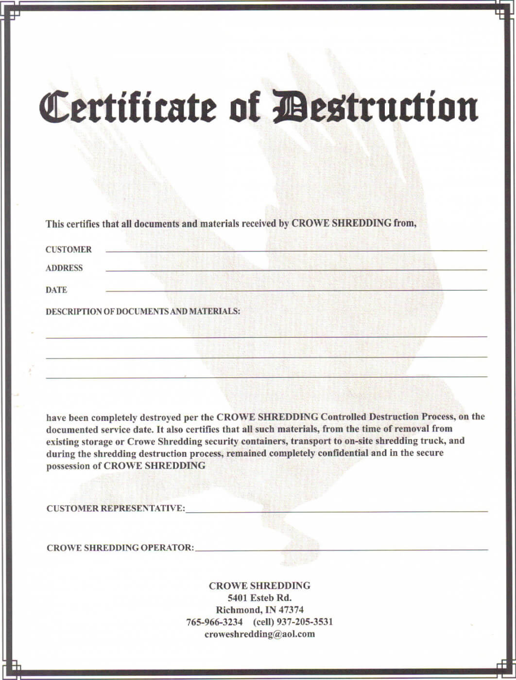 004 Certificate Of Destruction Template Free Form Pertaining To Destruction Certificate Template