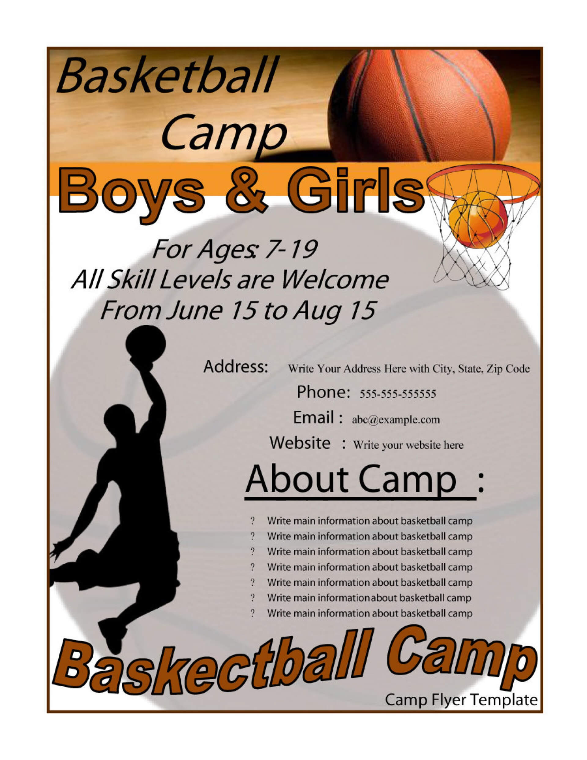 005 Basketball Camp Flyer Brochure Template Free Excellent Pertaining To Basketball Camp Brochure Template
