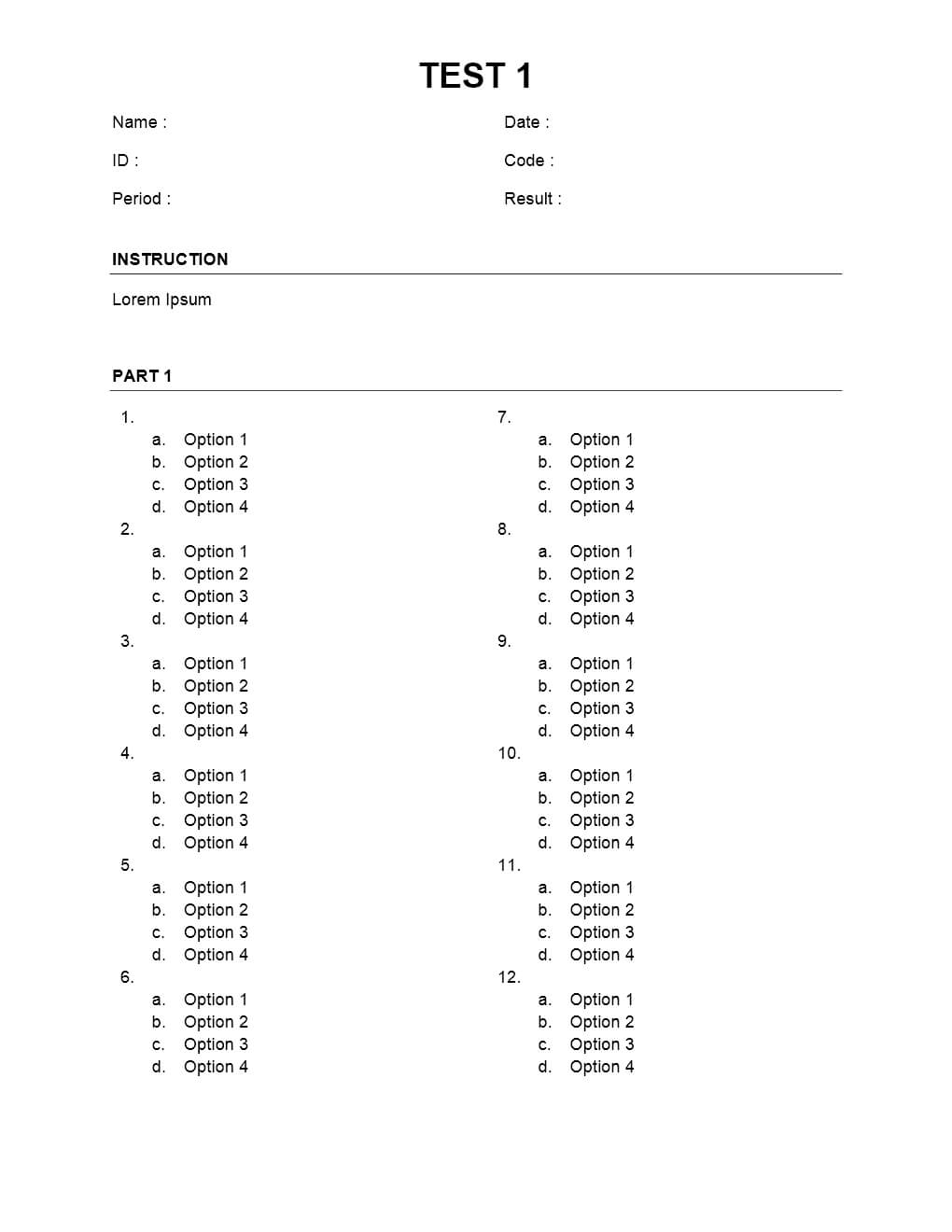 006 Blank Multiple Choice Test Template Matching Microsoft With Regard To Test Template For Word