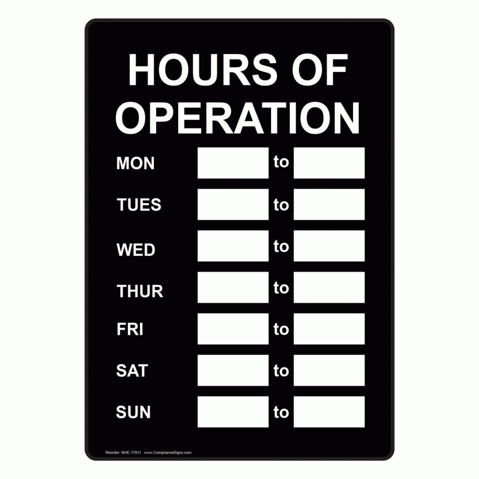 Hours Of Operation Sign Template Free