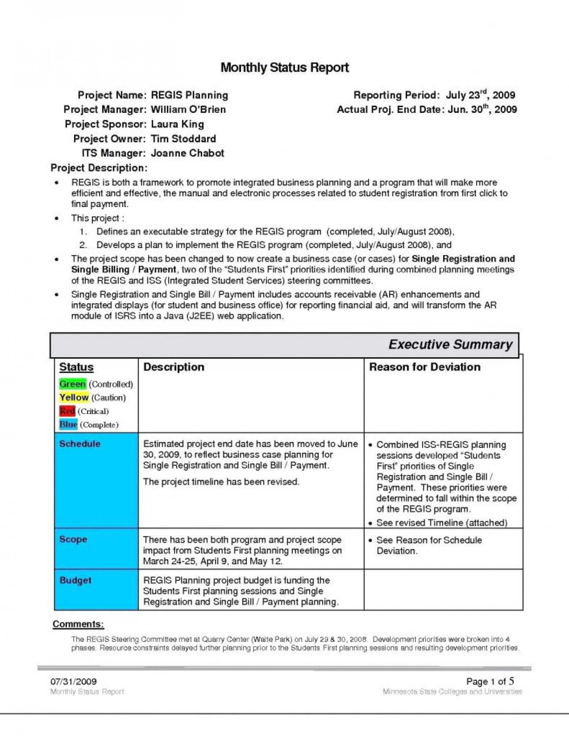 006 Project Executive Summary Template Excel Doc Ideas Intended For Executive Summary Project Status Report Template