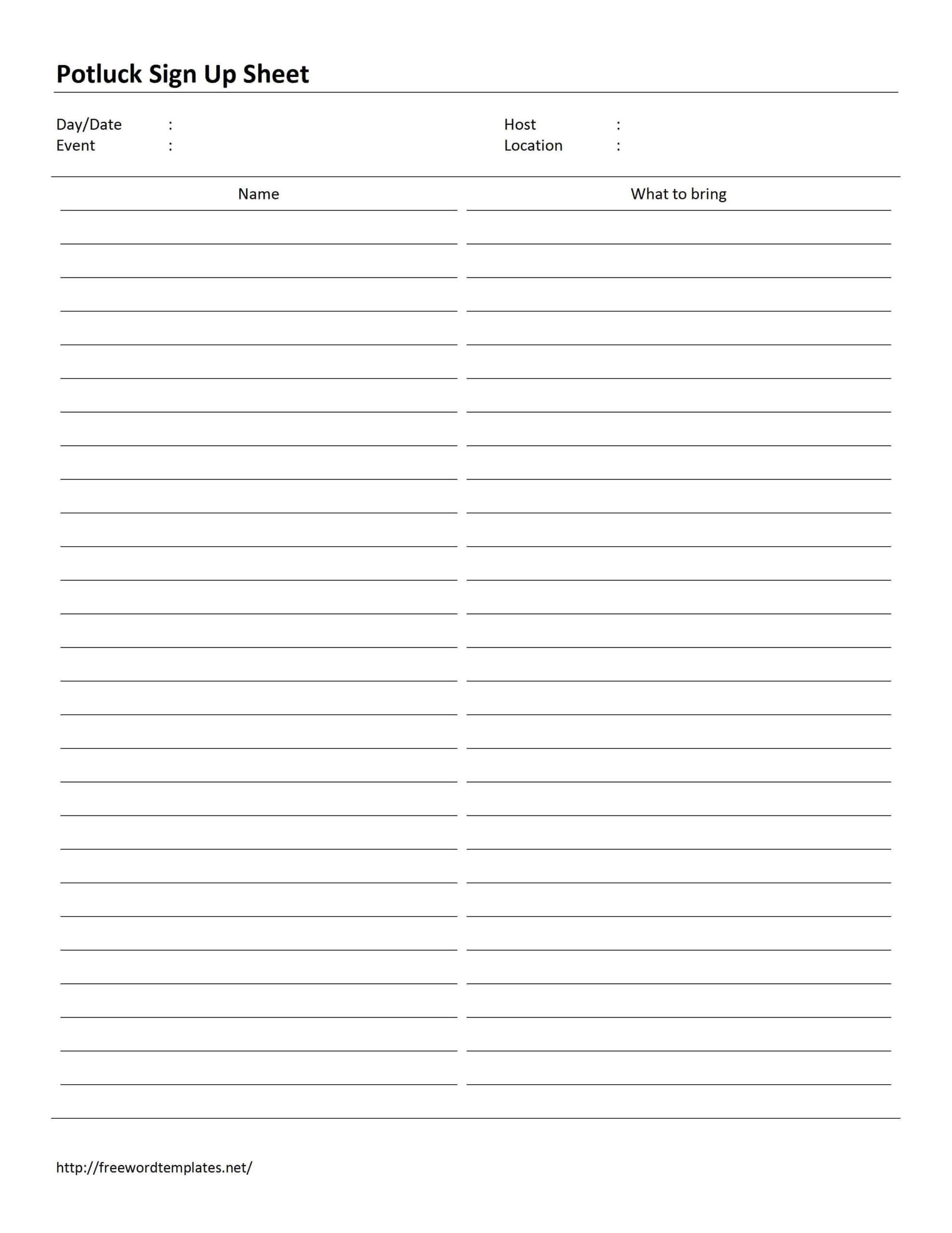 007 Free Sign Up Sheet Template Potluck Columns Marvelous Regarding Potluck Signup Sheet Template Word