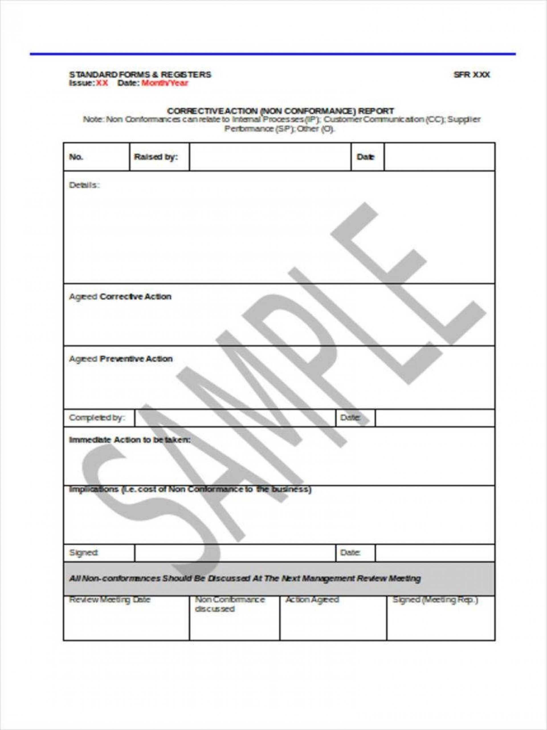 008 Corrective Action Form Template Ideas Non Conformance In Quality Non Conformance Report Template