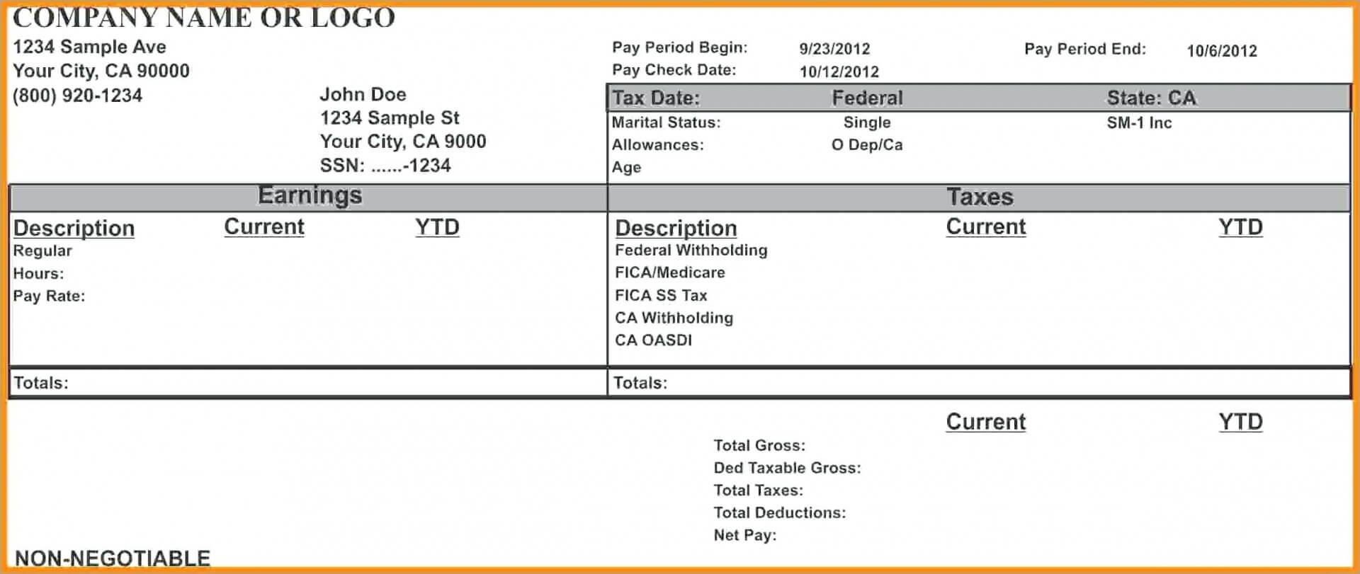 008 Free Payroll Check Stub Template Download Pay Inside Blank Pay Stubs Template
