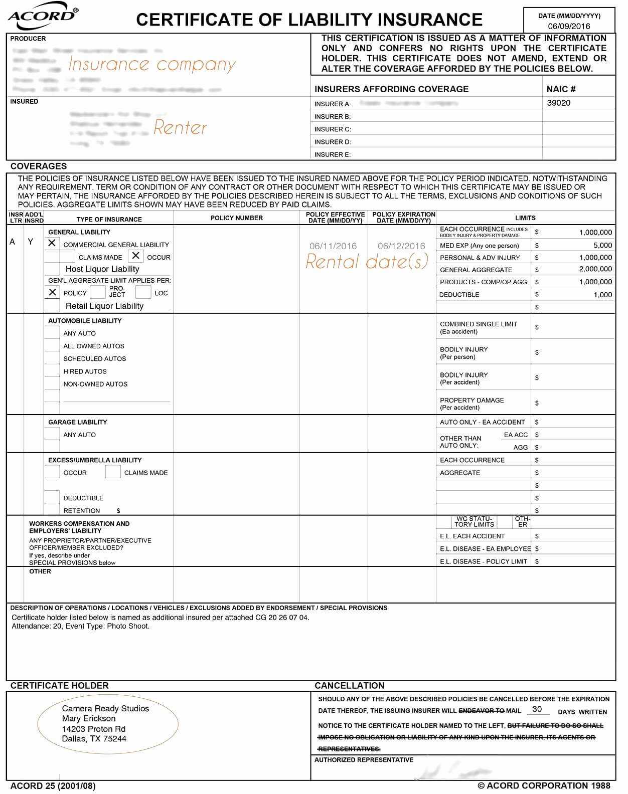 009 20Acord Form Fresh Certificate Liability Insurance Throughout Certificate Of Insurance Template