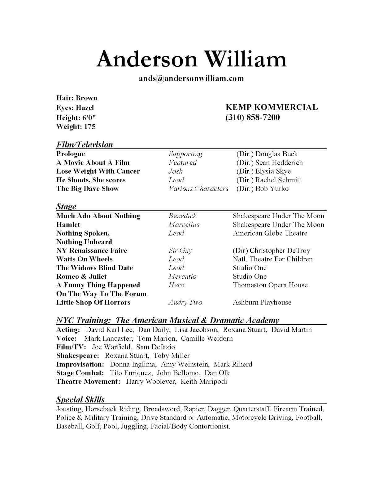 009 Beginner Actor Resume Template Unusual Ideas Beginning In Theatrical Resume Template Word