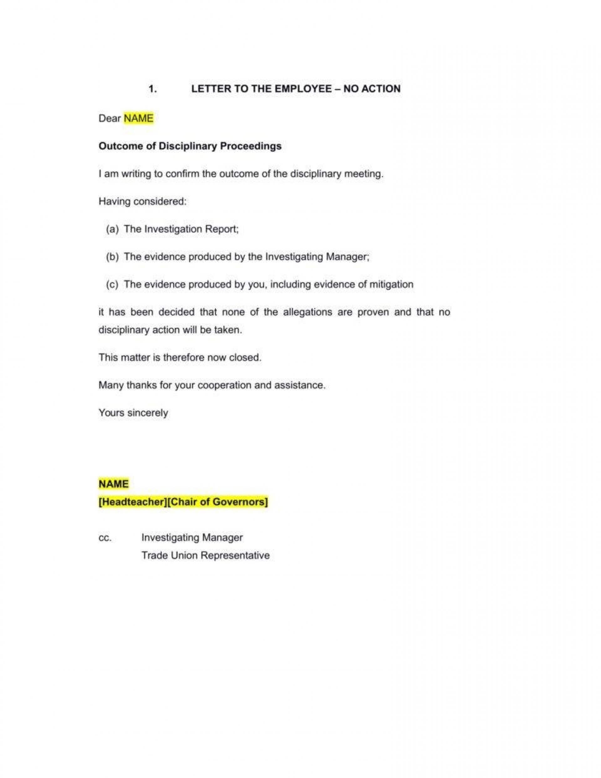 009 Employee Disciplinary Action Template Ideas Write Up Intended For Investigation Report Template Disciplinary Hearing