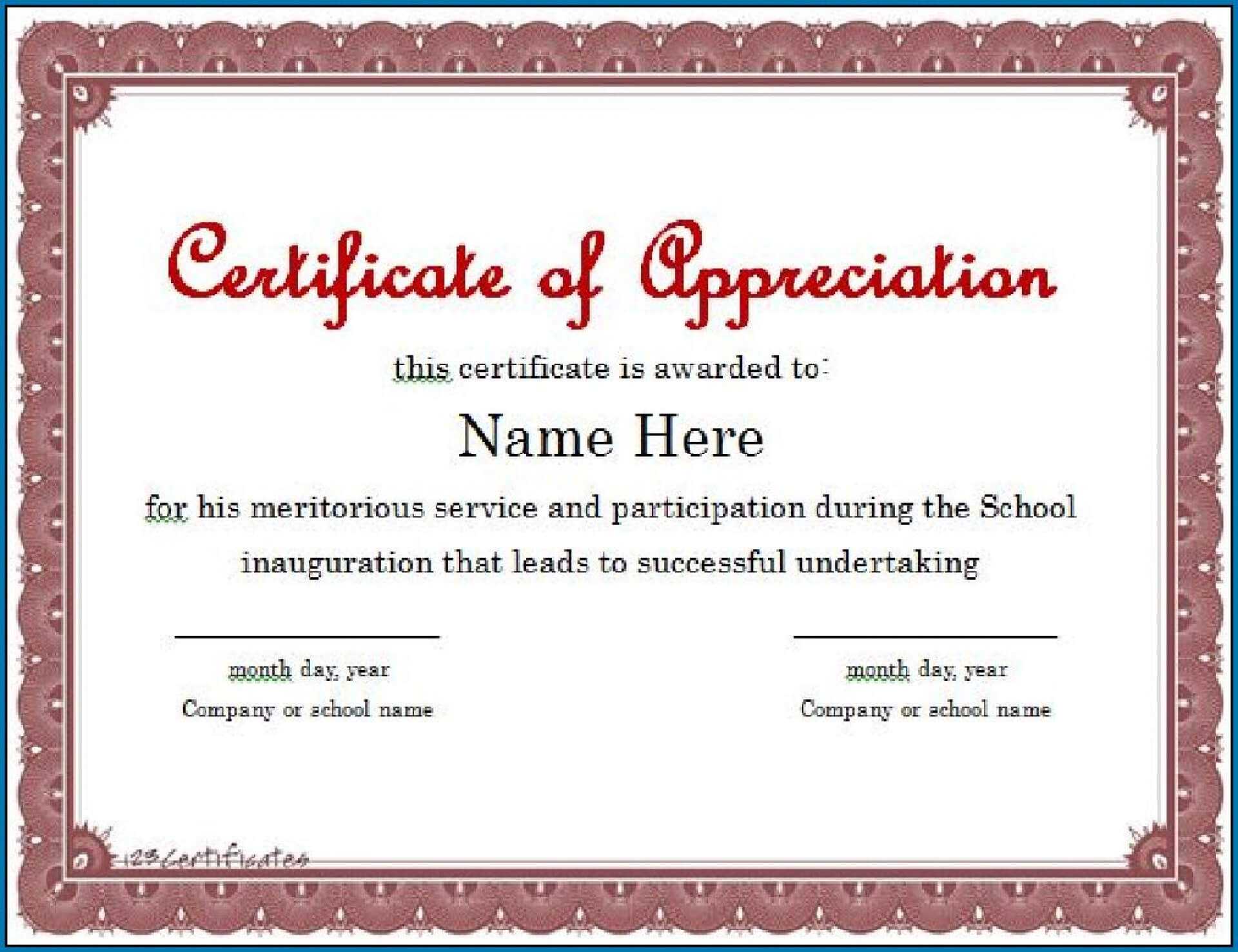 Certificate Of Appreciation Template Free Download Ppt - Templates ...