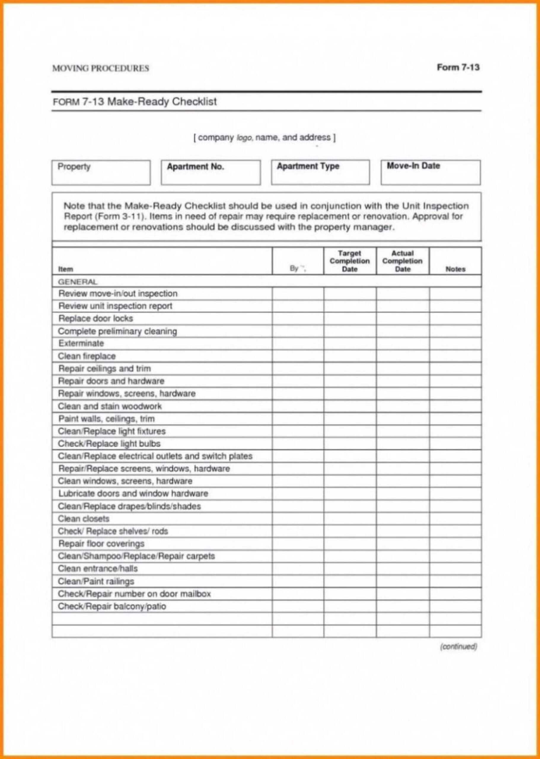 009 Property Management Maintenance Checklist Template Regarding Property Management Inspection Report Template