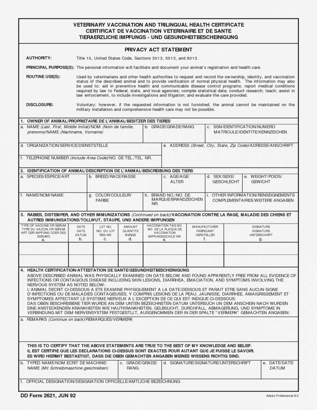 010 Editable Veterinary Health Certificate Template Inside Veterinary Health Certificate Template