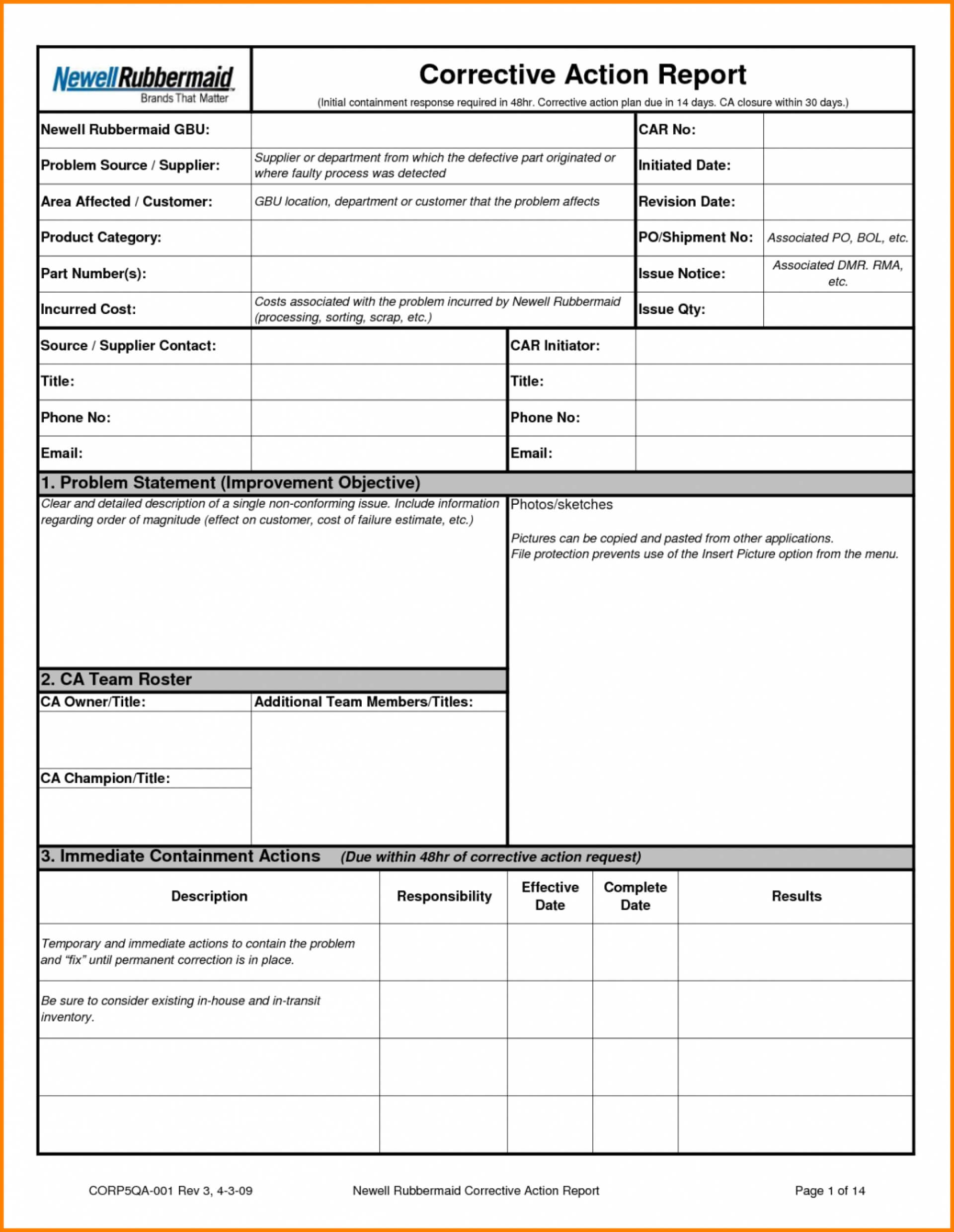 010 Template Ideas Supplier Corrective Action Request Form With Regard To Corrective Action Report Template