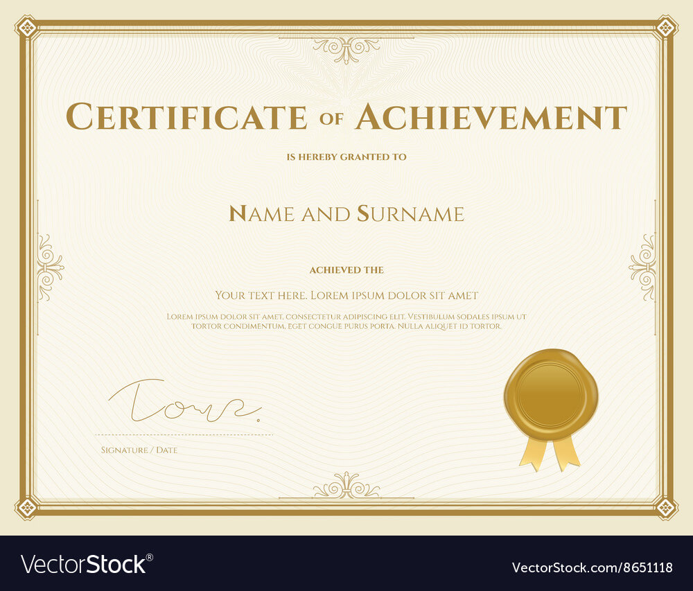 011 Certificate Of Achievement Template In Gold Theme Vector Pertaining To Certificate Of Achievement Army Template