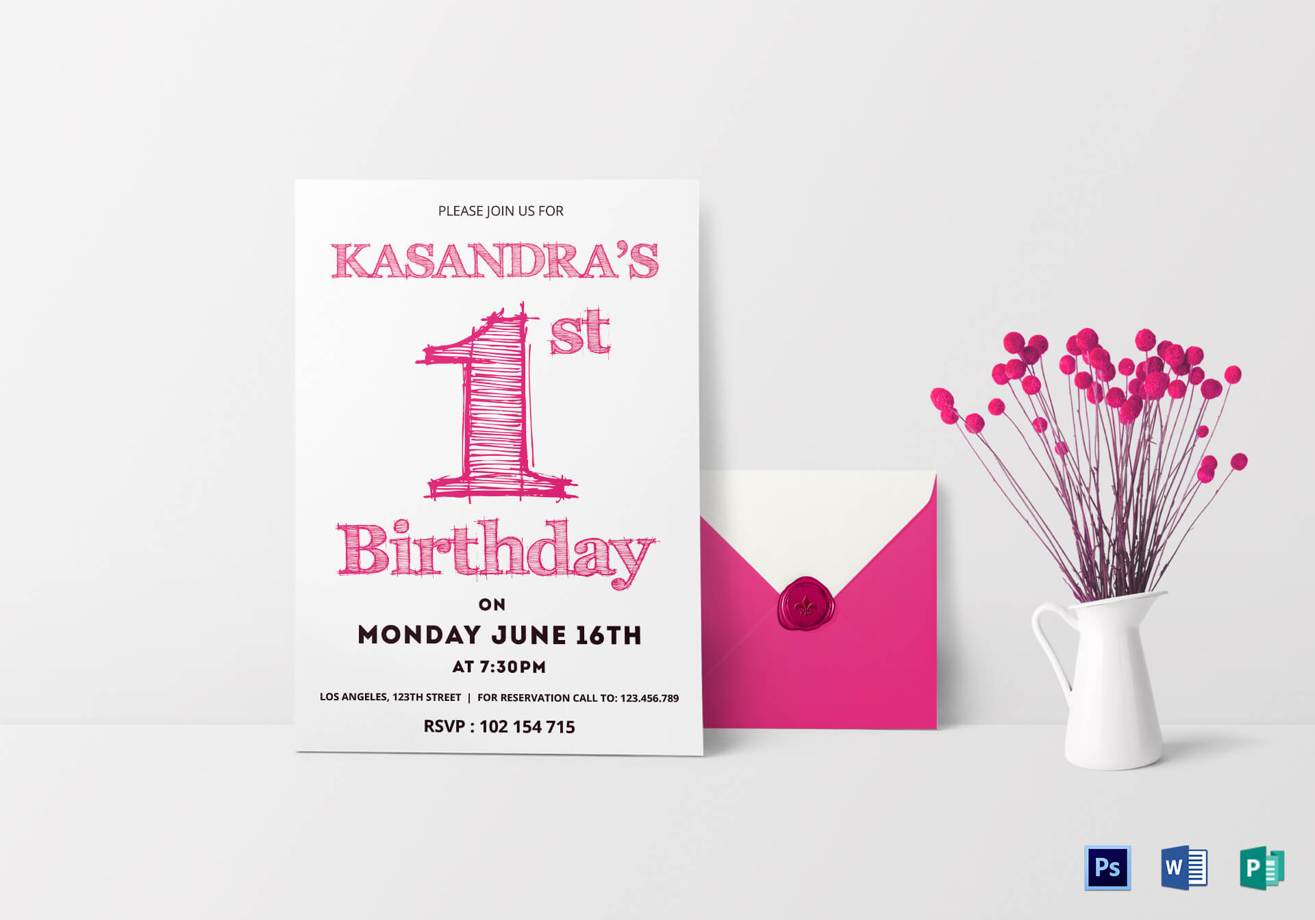 011 Pink Color Birthday Card Party Invitation Ms Word With Regard To Birthday Card Publisher Template