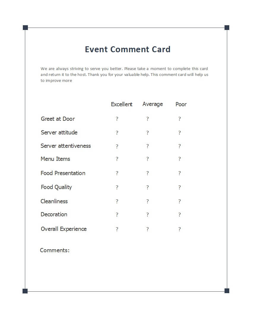 012 Template Ideas Comment Card Frightening Restaurant Guest With Regard To Restaurant Comment Card Template
