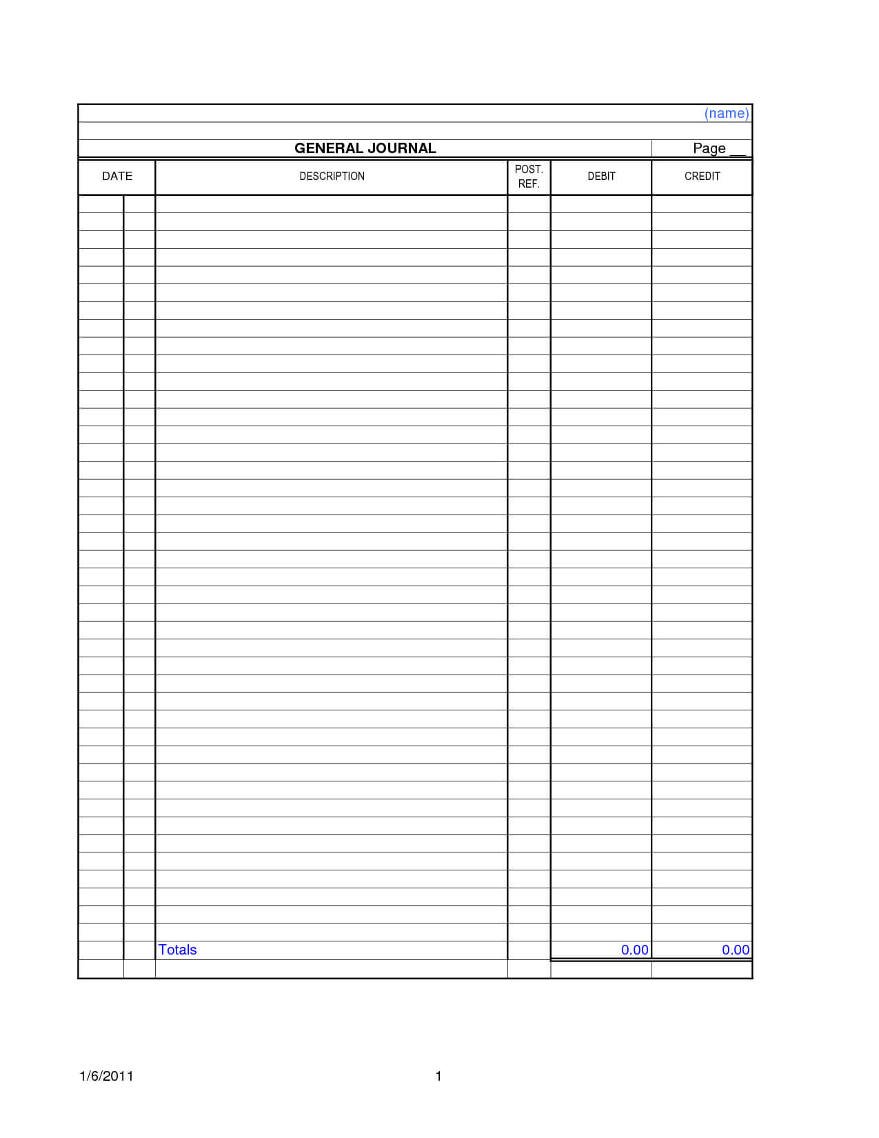 014 Blank Accounting Ledger Template Printable 90994 Journal For Double Entry Journal Template For Word