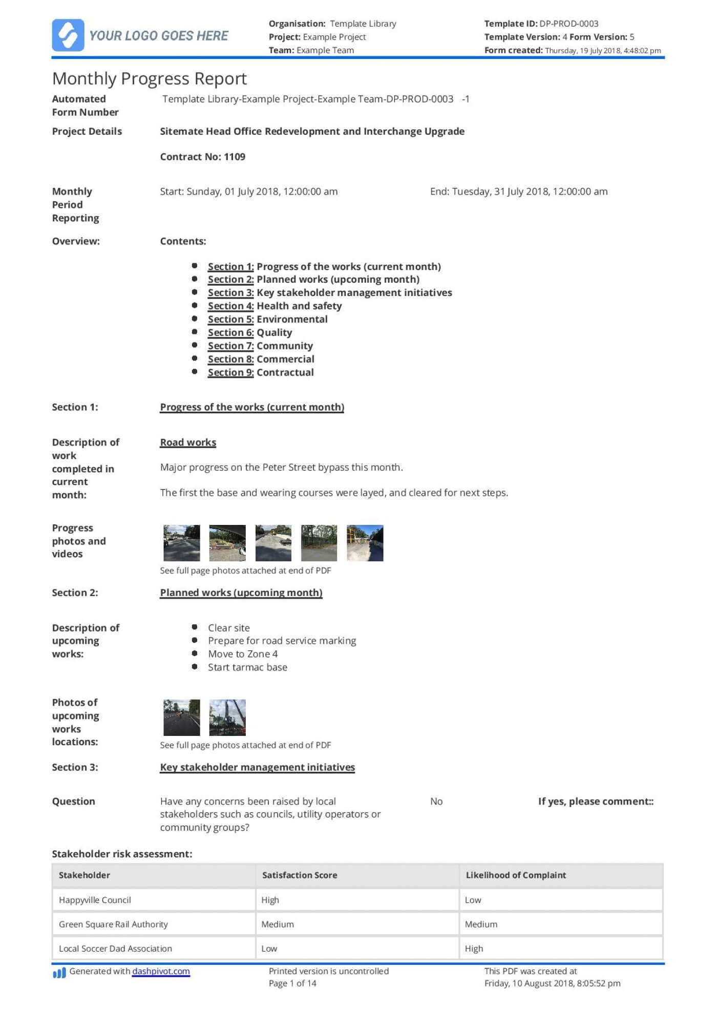 014 Monthly Progress Report Page Project Format Excel Throughout Monthly Progress Report Template