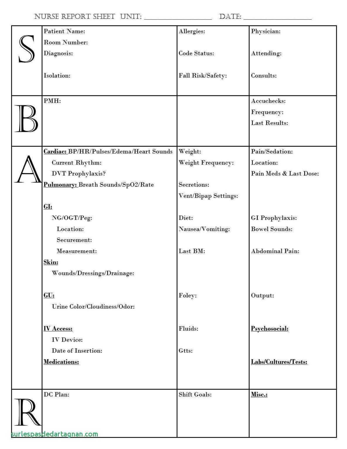 Med Surg Report Sheet Templates Professional Template Examples