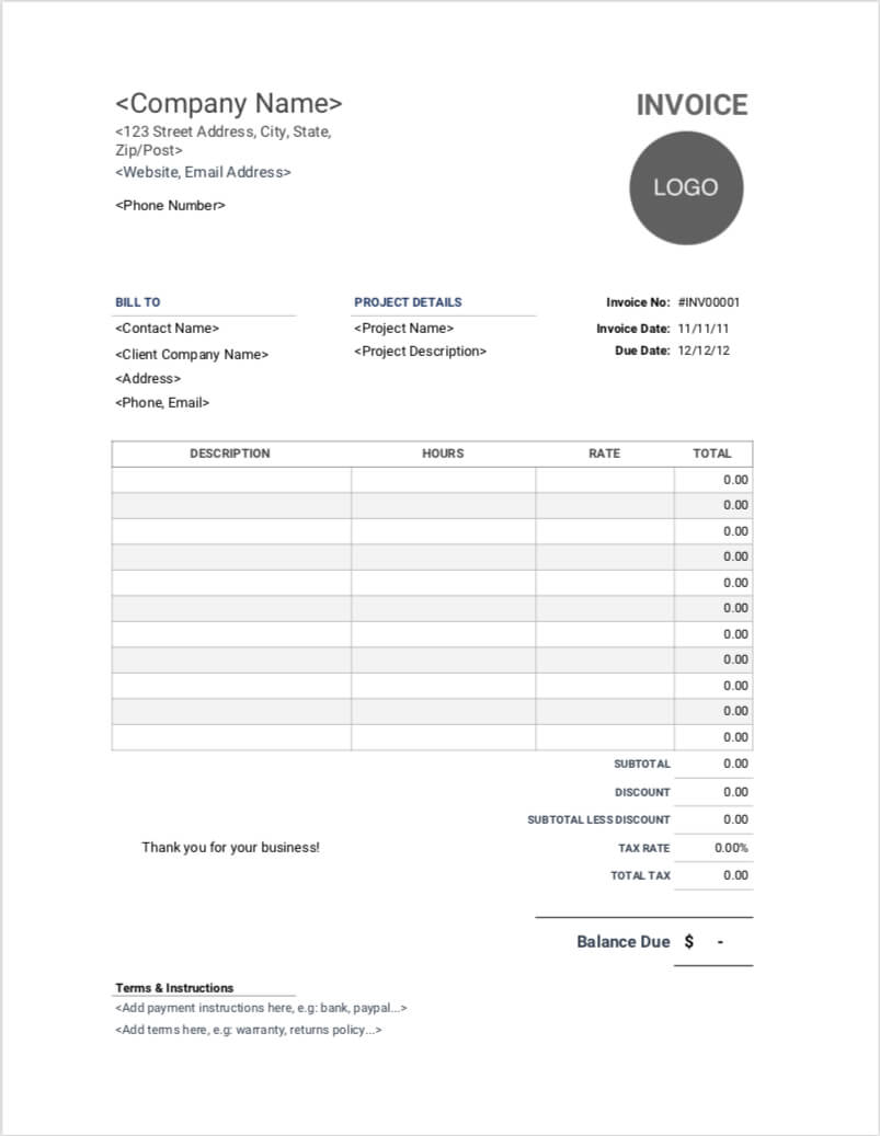 015 Sample Invoice Template Word Doc Hourly Pdf Excel Google Inside Google Word Document Templates