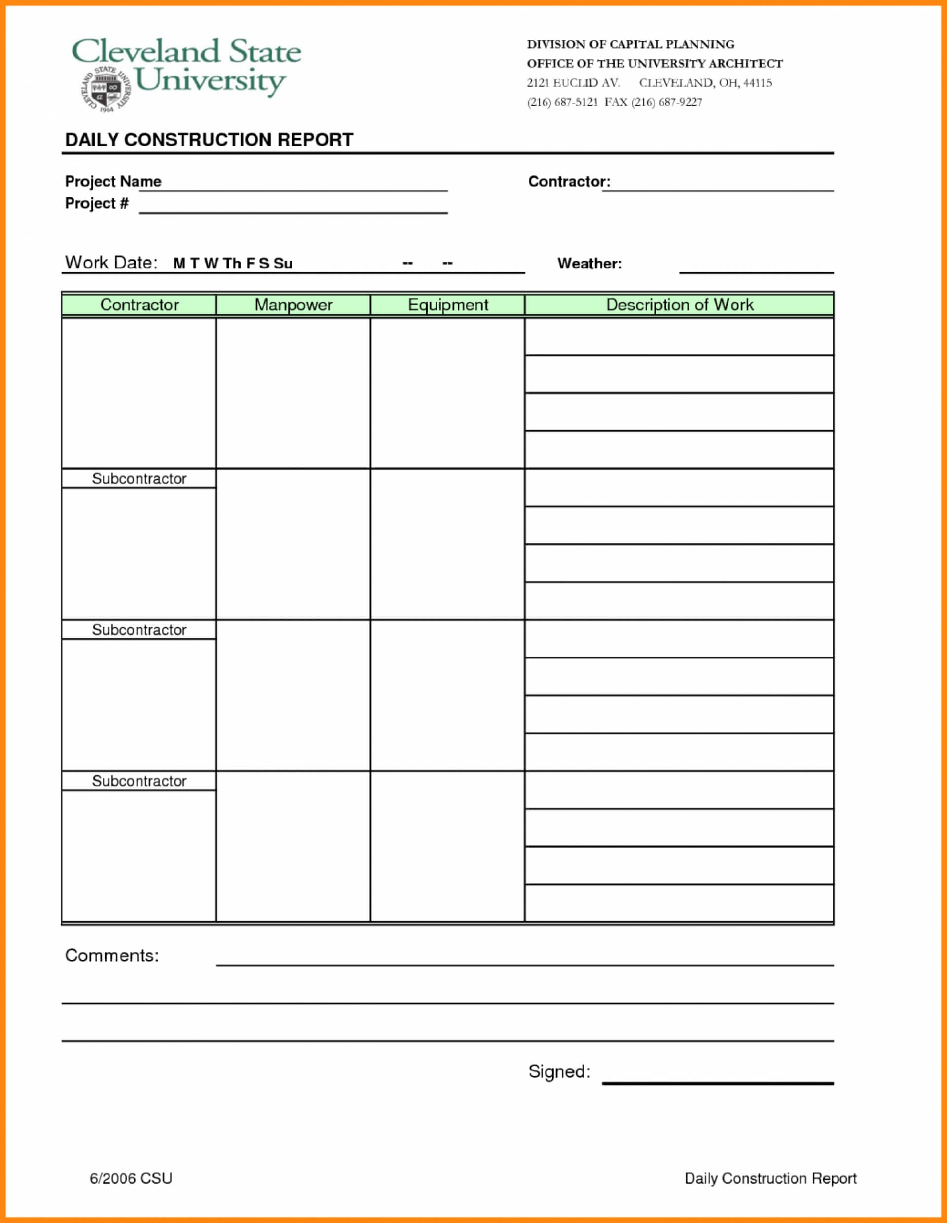 015 Template Ideas Construction Daily Progress Report Excel Throughout Construction Deficiency Report Template