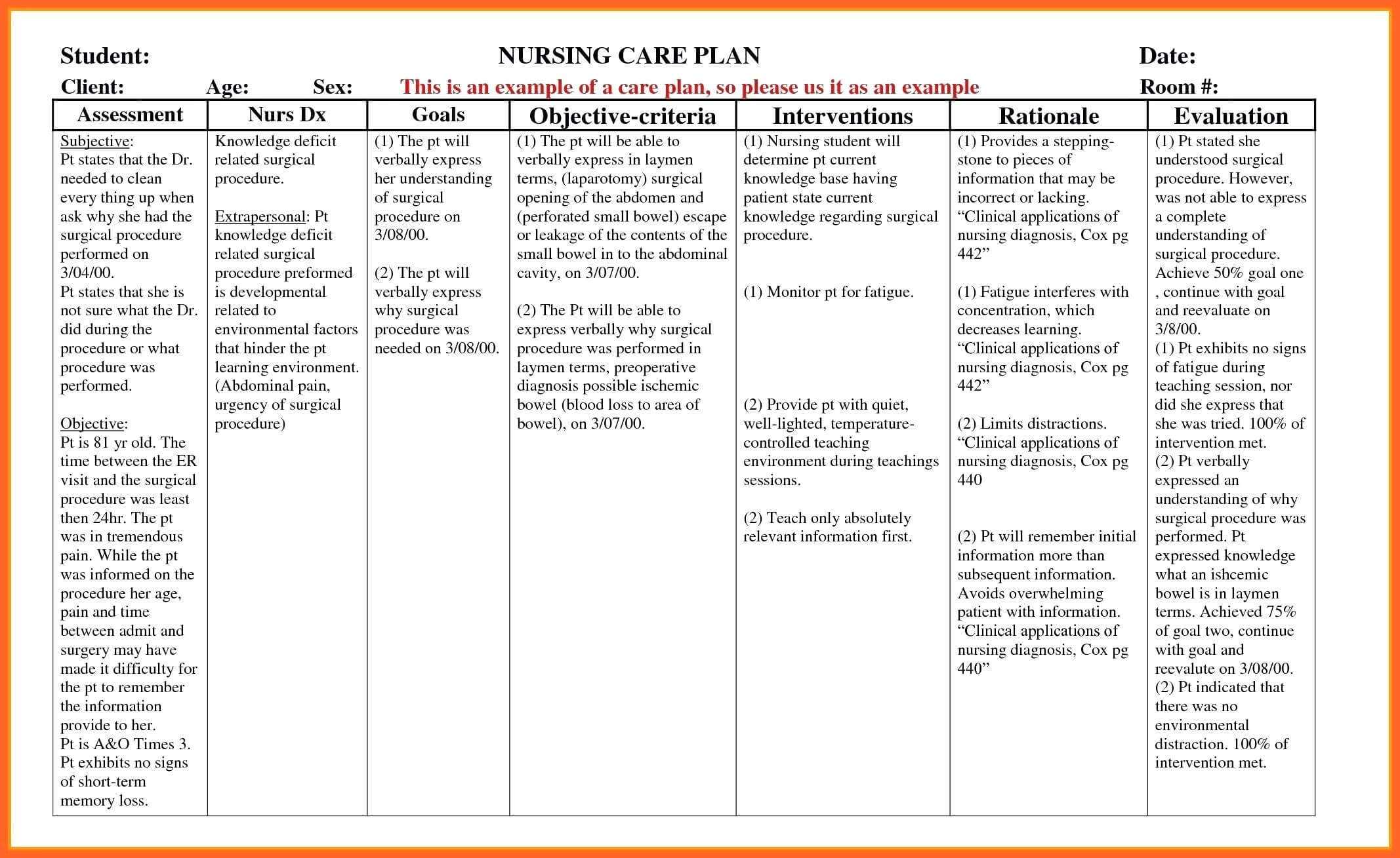 016 Nursing Care Plan Template Blank Magnificent Ideas Forms Inside 