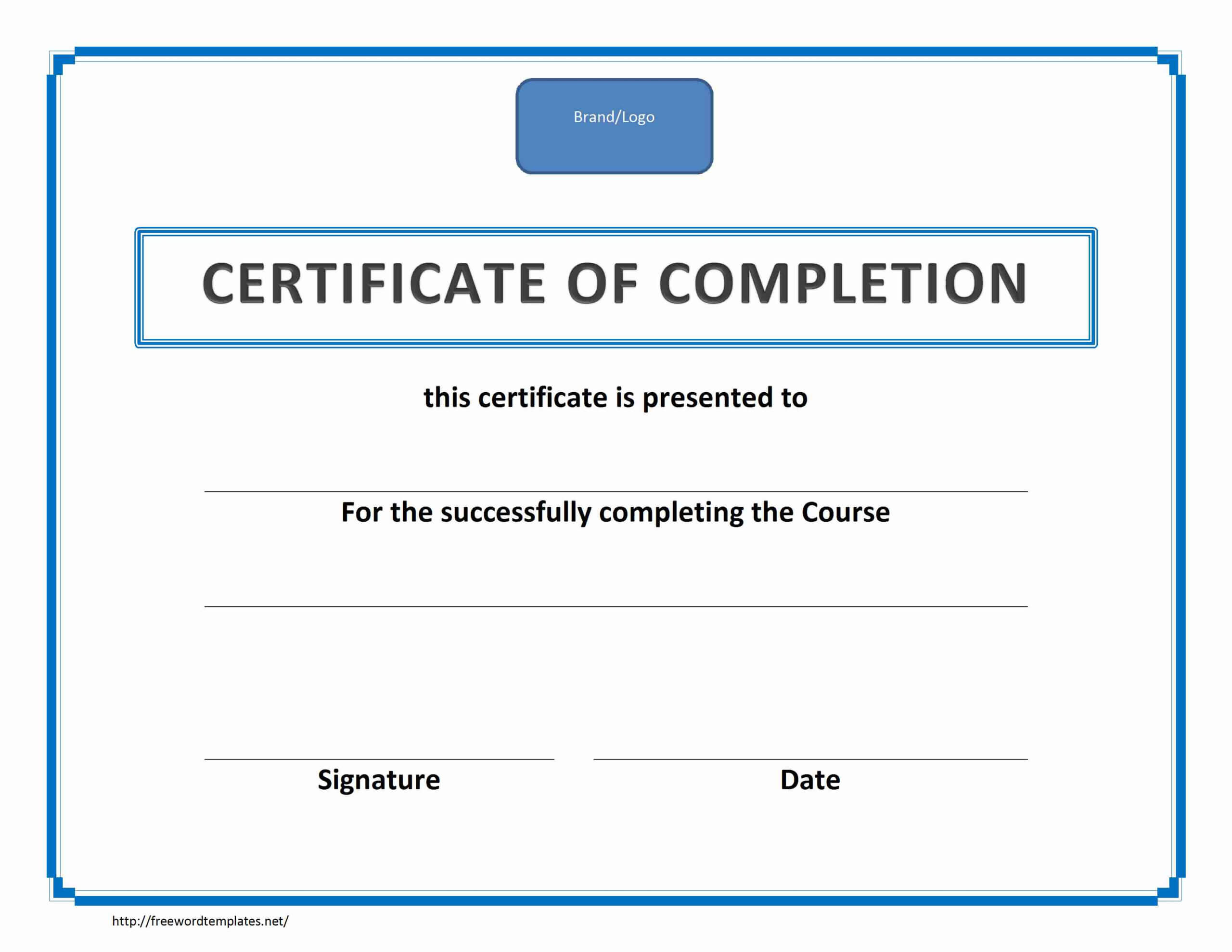 017 Template Ideas Training Certificate Of Completion Throughout Training Certificate Template Word Format