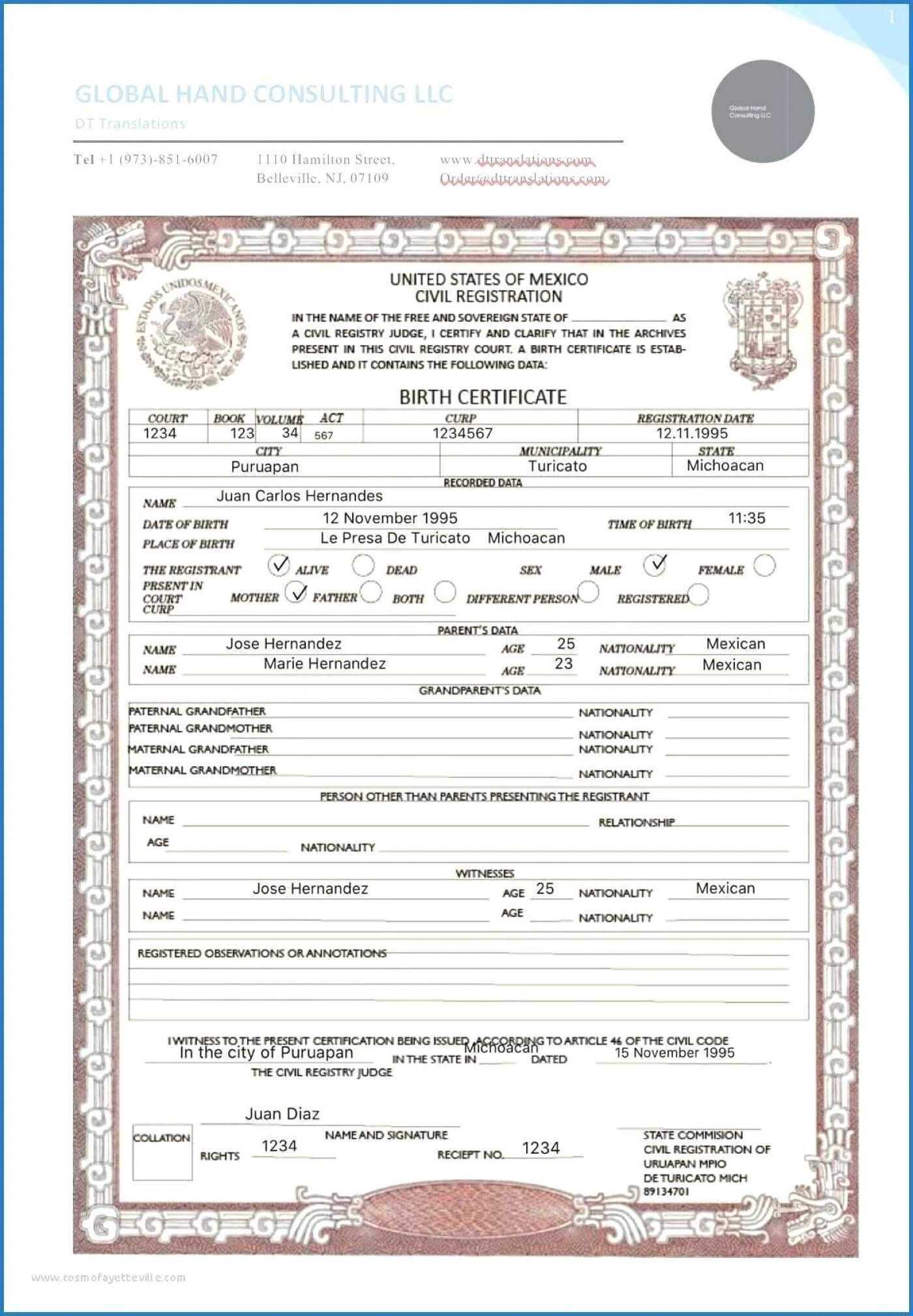 018 Free Birth Certificate Template Translate Mexican Sample In Fake Birth Certificate Template