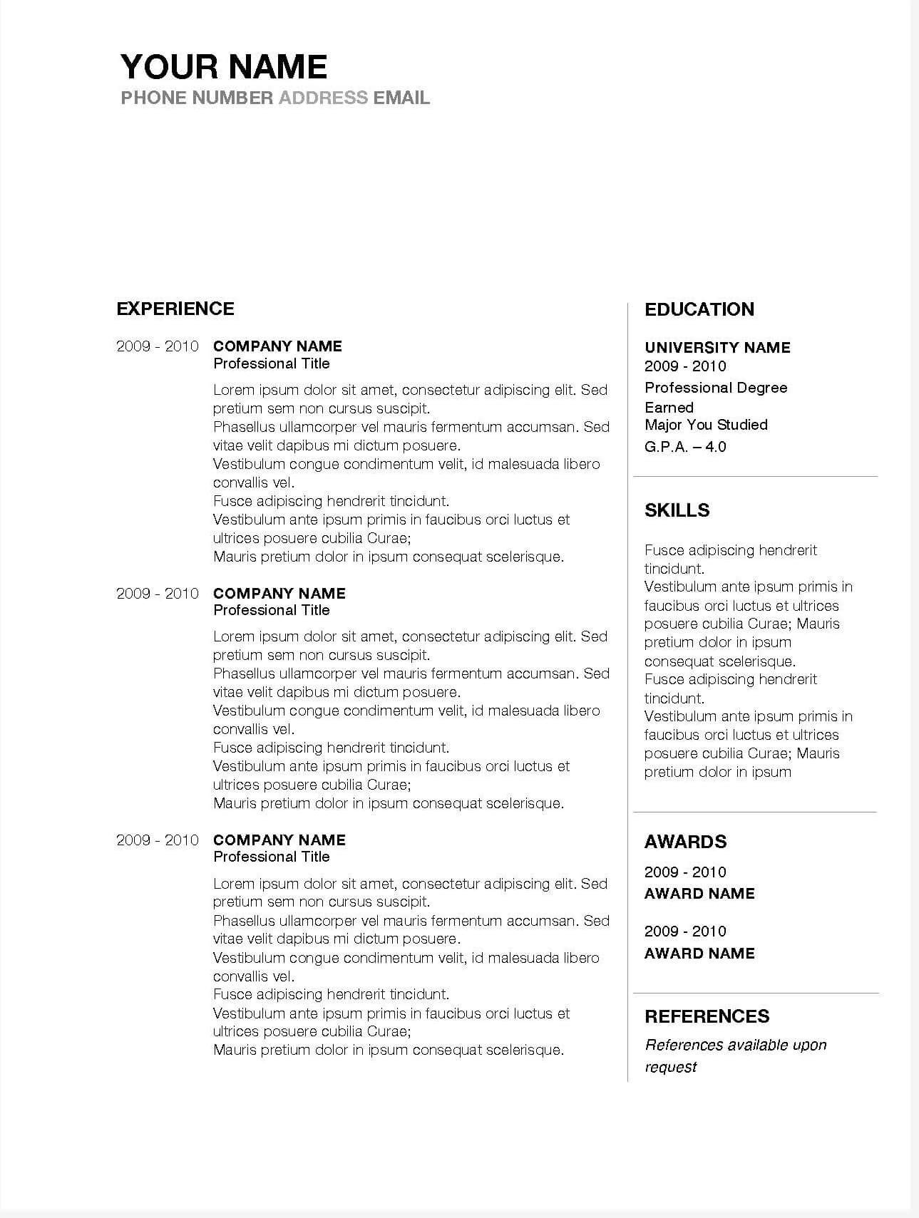 018 Ms Word Resume Template Download Free Ideas Space In Within Free Resume Template Microsoft Word