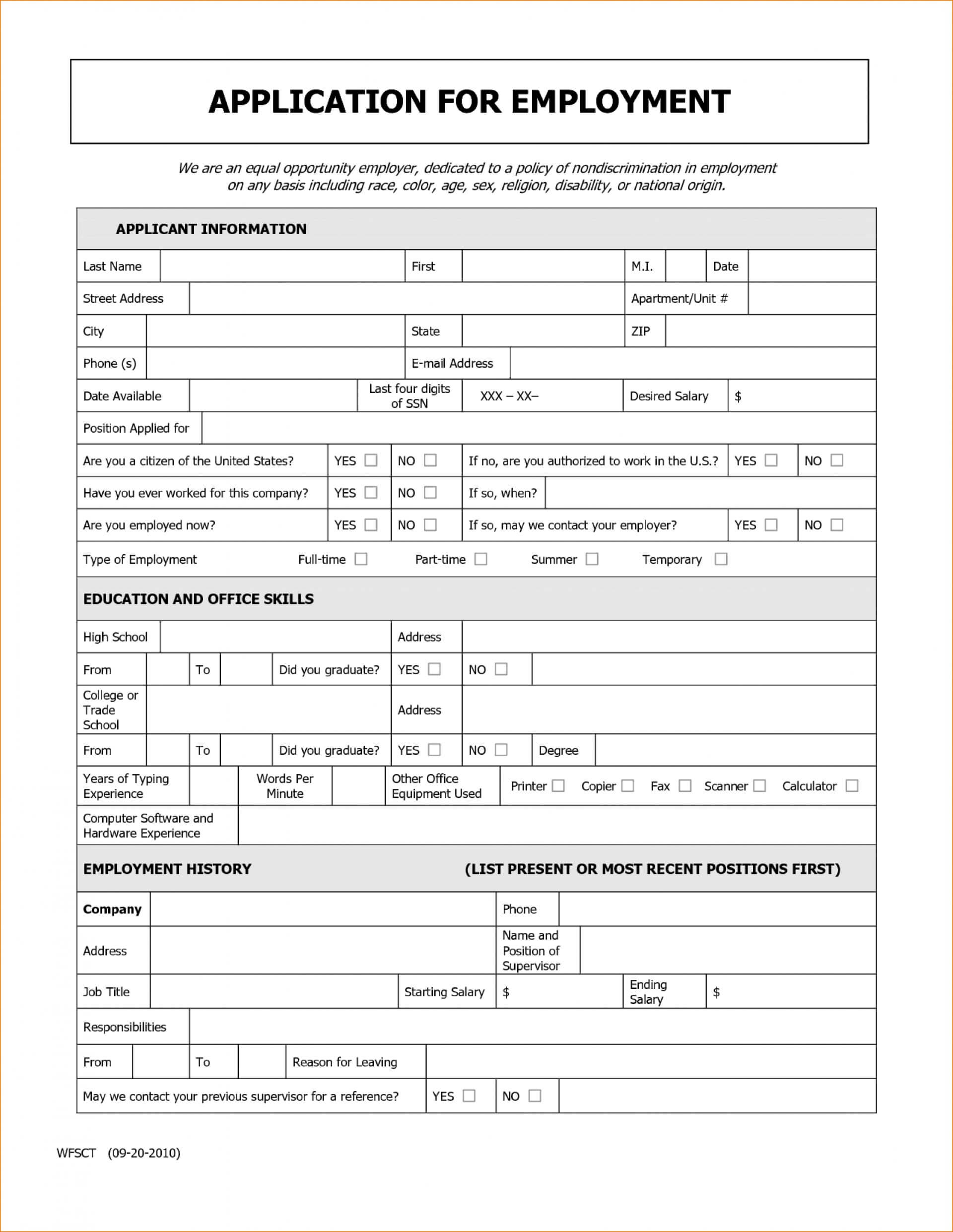 019 Employment Application Templates Word Generic Job Form For Job Application Template Word