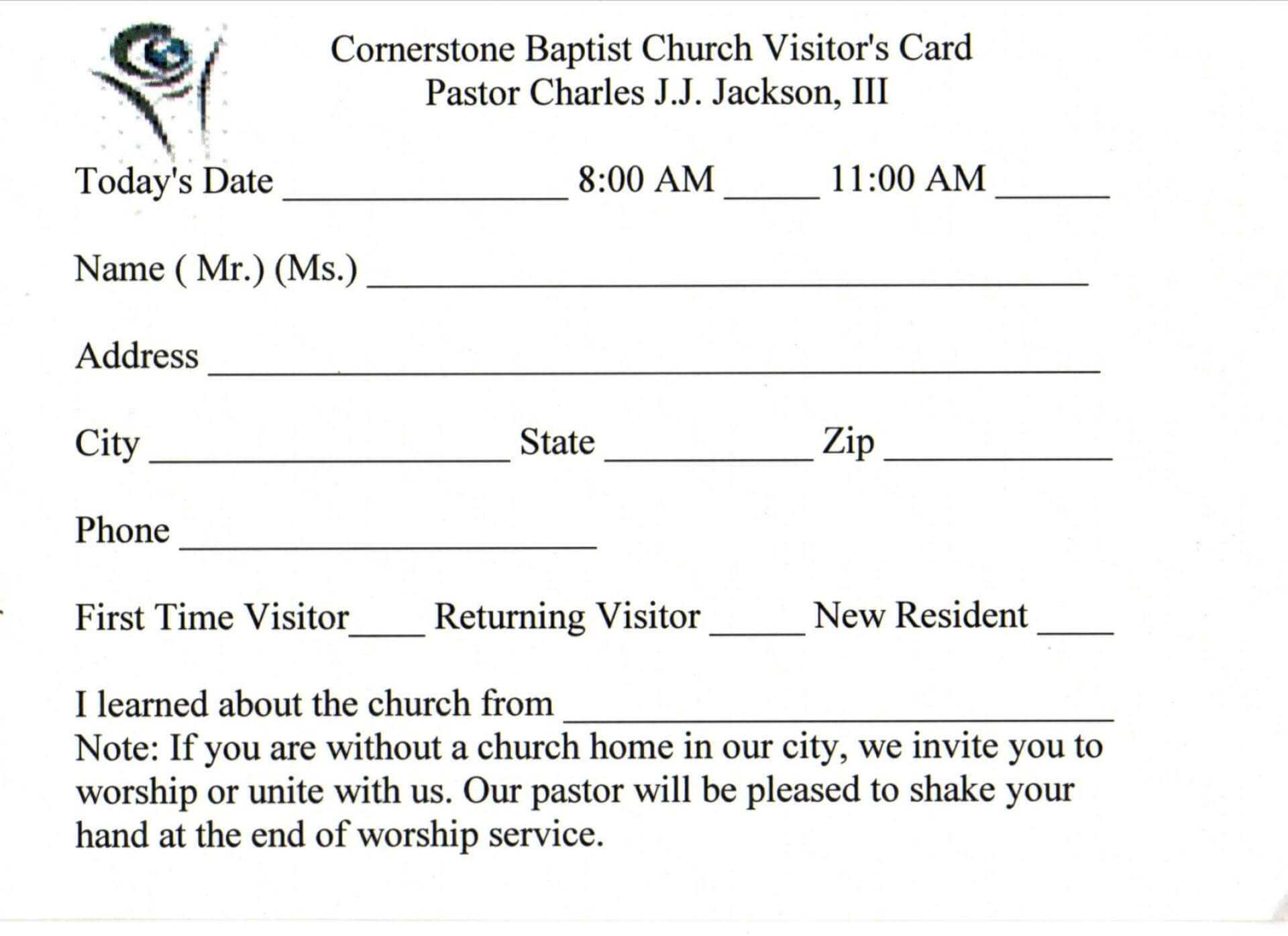 019 Template Ideas Church Visitor Card Word Impressive Pertaining To Church Visitor Card Template Word