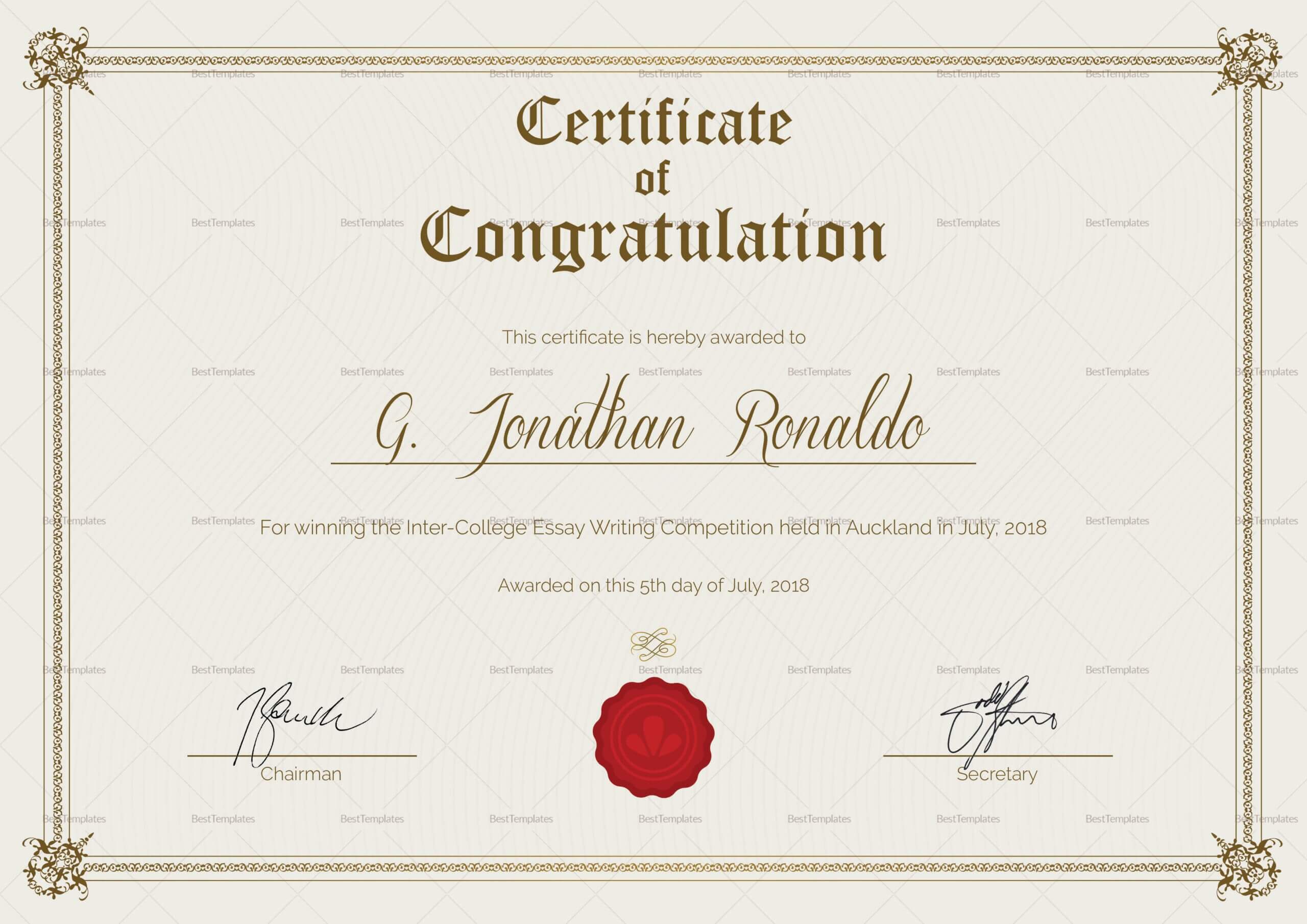01F667 General Format Congratulations Certificate Template With Player Of The Day Certificate Template