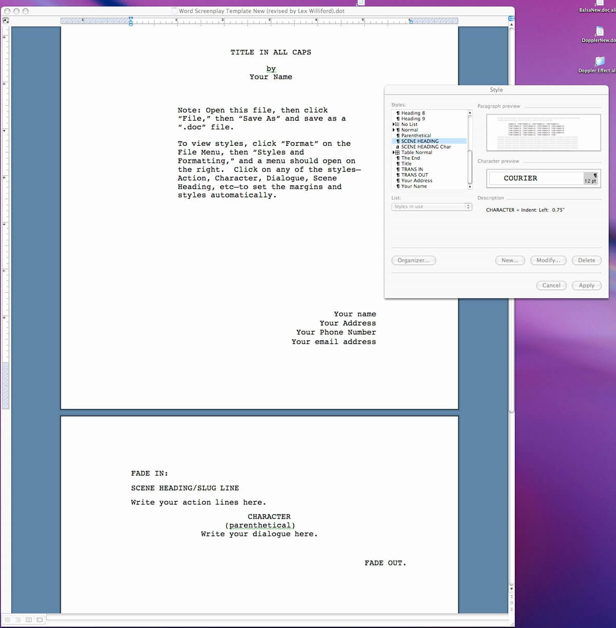 020 Microsoft Word Screenplay Template Ideas Format Inside Microsoft Word Screenplay Template