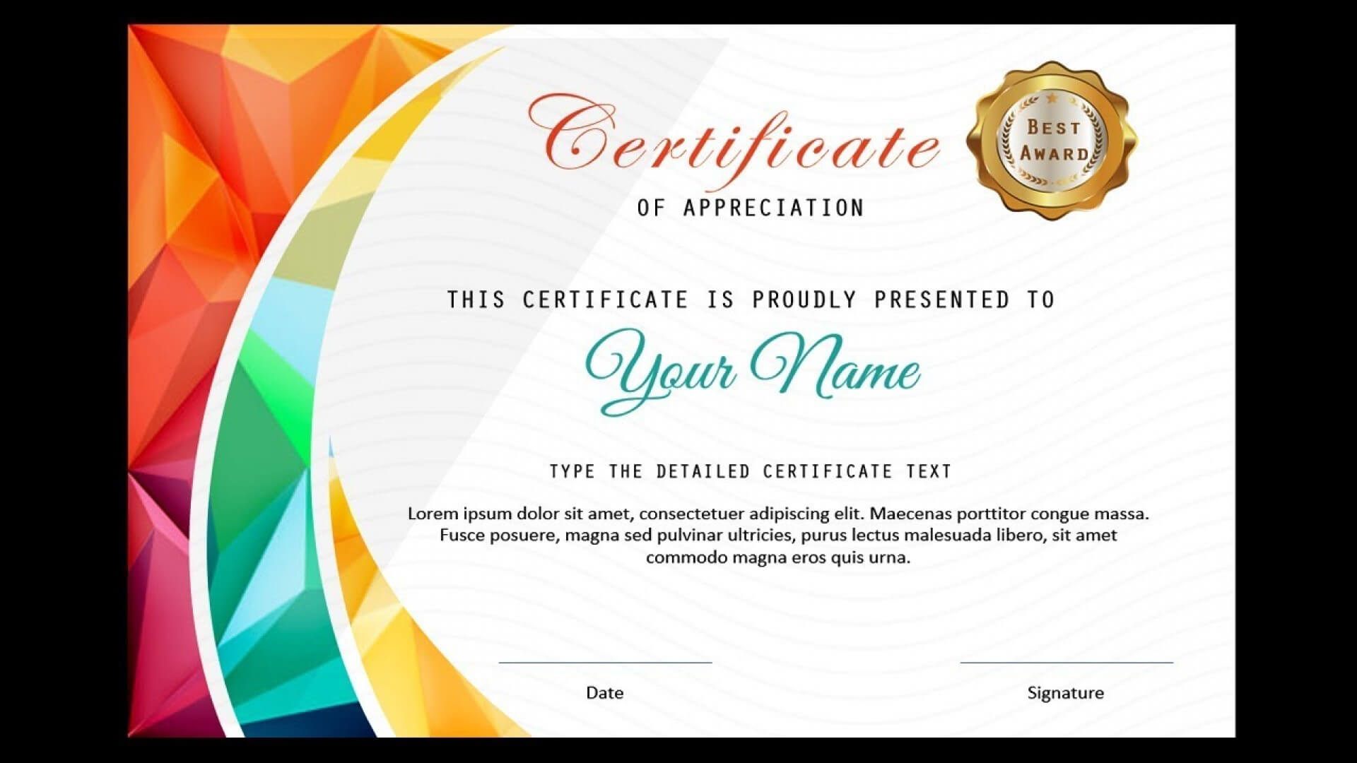 020 Template Ideas Certificate Of Appreciation Templates For Award Certificate Template Powerpoint
