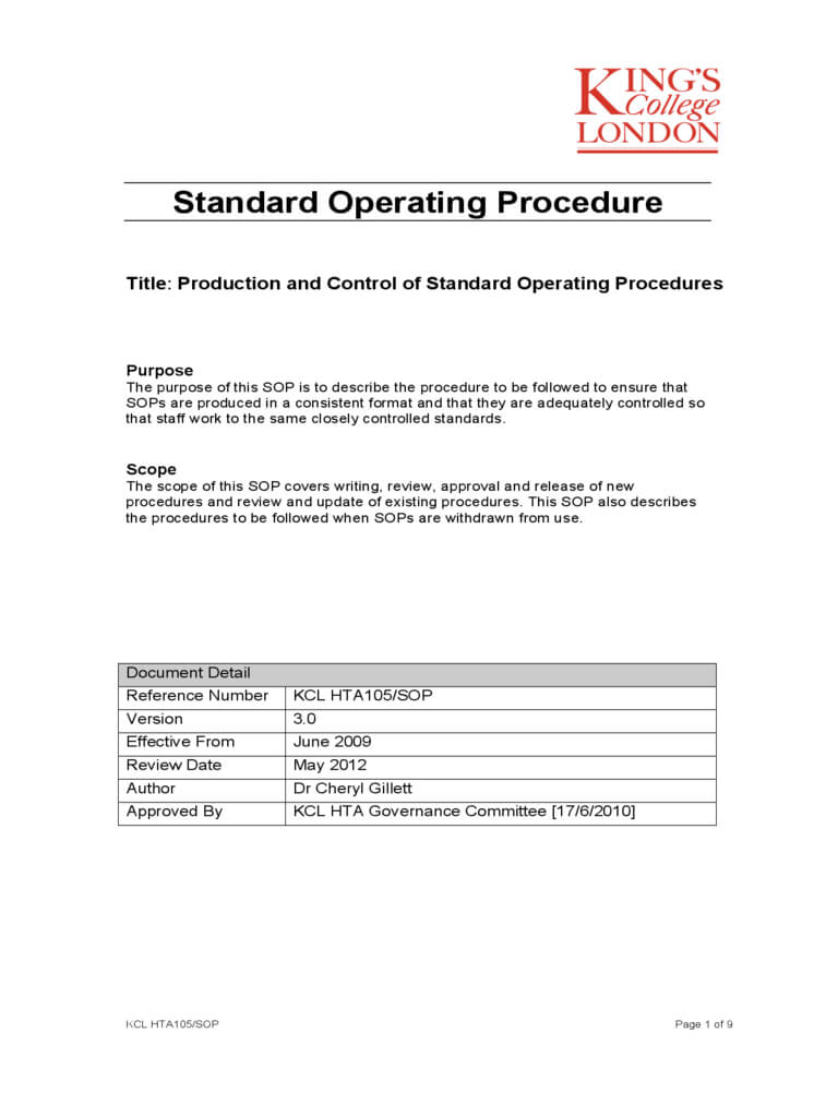 022 Template Ideas Standard Operating Procedures Templates Throughout Free Standard Operating Procedure Template Word 2010