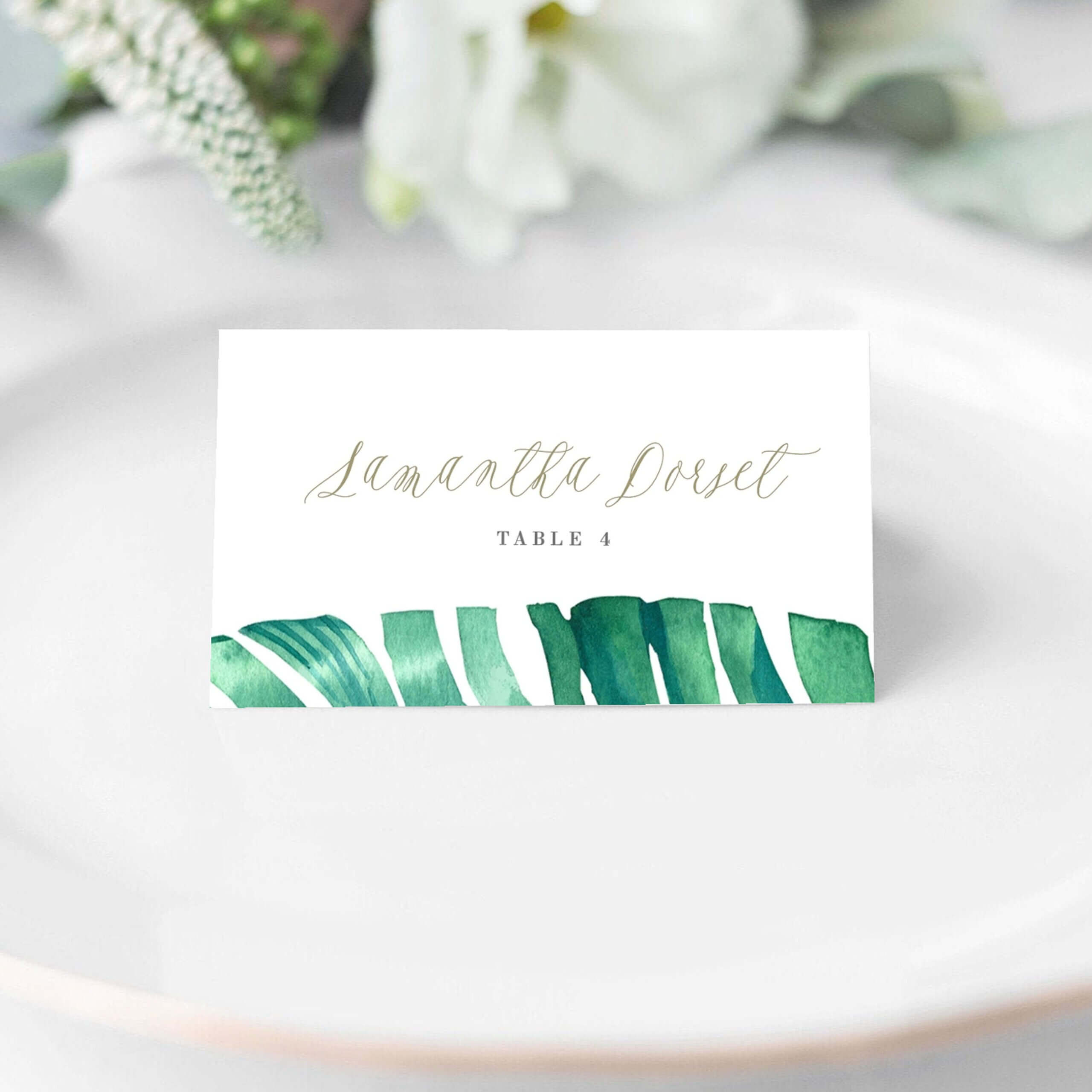 023 Template For Place Cards Ideas Tropical Leaf Custom Card Throughout Free Template For Place Cards 6 Per Sheet