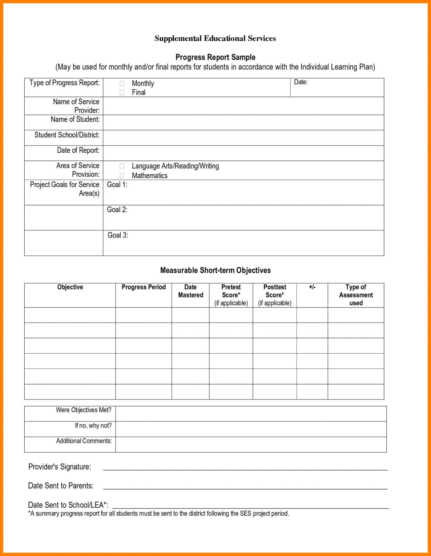 024 School Progress Report Template Doc Elementary Ample Pdf Regarding Student Progress Report Template