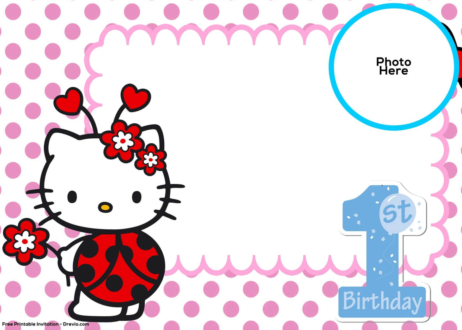 025 Hello Kitty 1St Birthday Invitation Template Ladybug Within Blank Ladybug Template