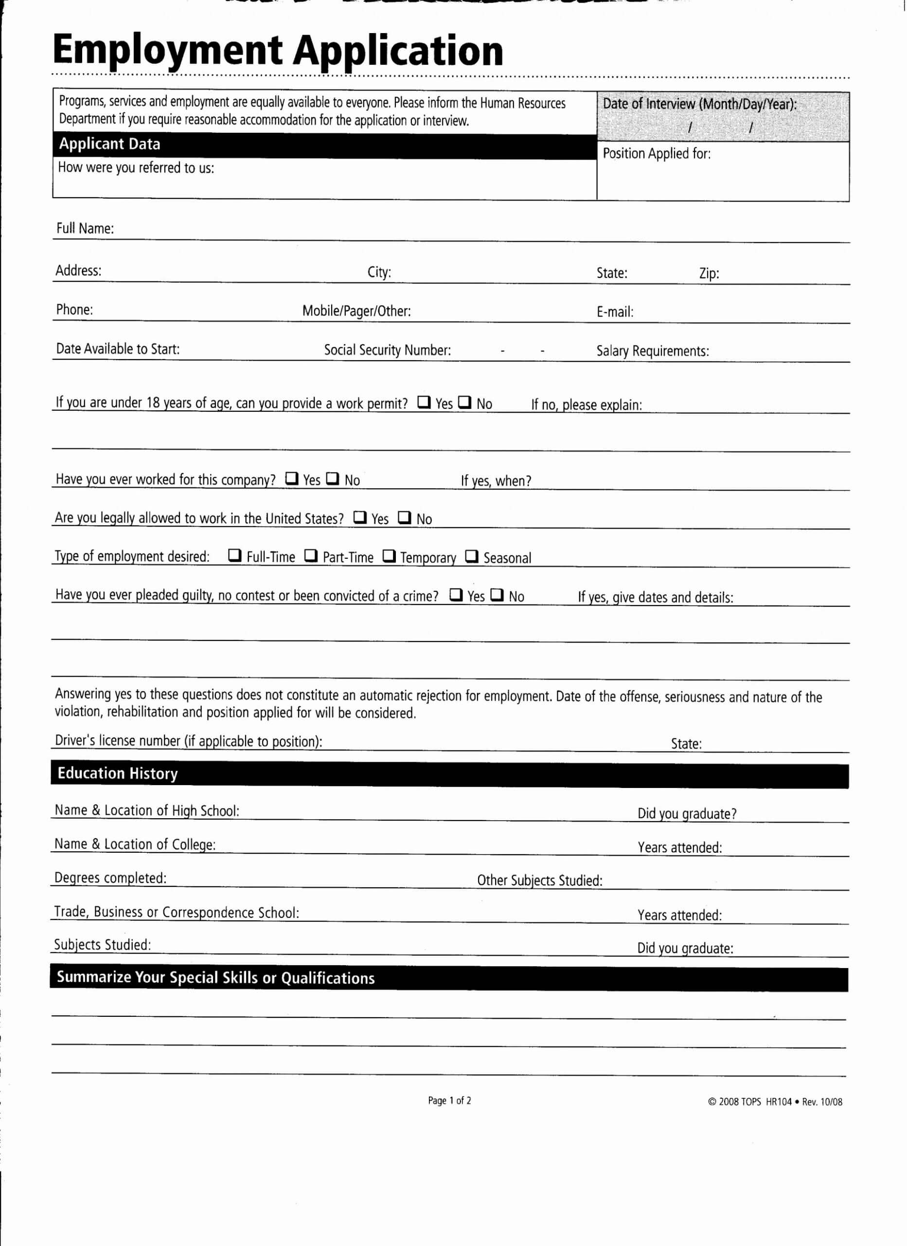 026 Employment Application Template Microsoft Word Job Form For Employment Application Template Microsoft Word