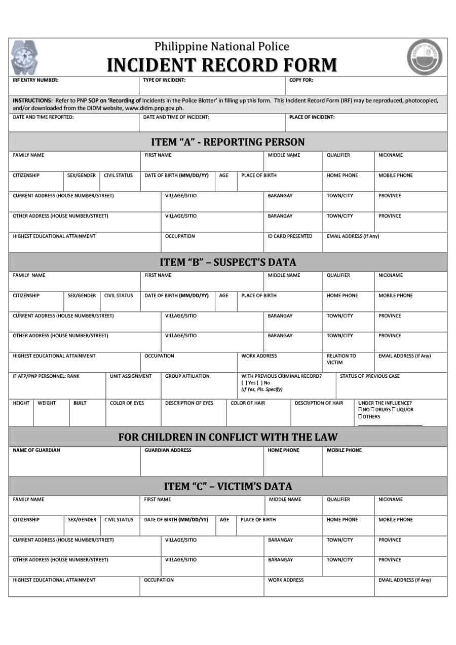 026 Police Report Template Ideas Fantastic Blank Pdf Pertaining To Police Report Template Pdf