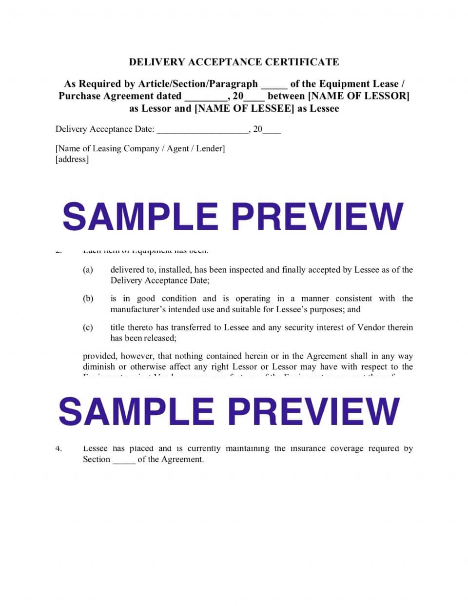 027 Equipment Lease Purchase Agreement Template Ideas Pertaining To Certificate Of Acceptance Template