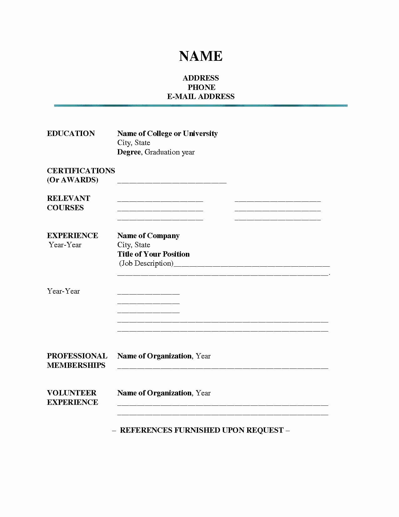 027 Free Blank Resume Templates Blanksume Form Professional For Free Printable Resume Templates Microsoft Word