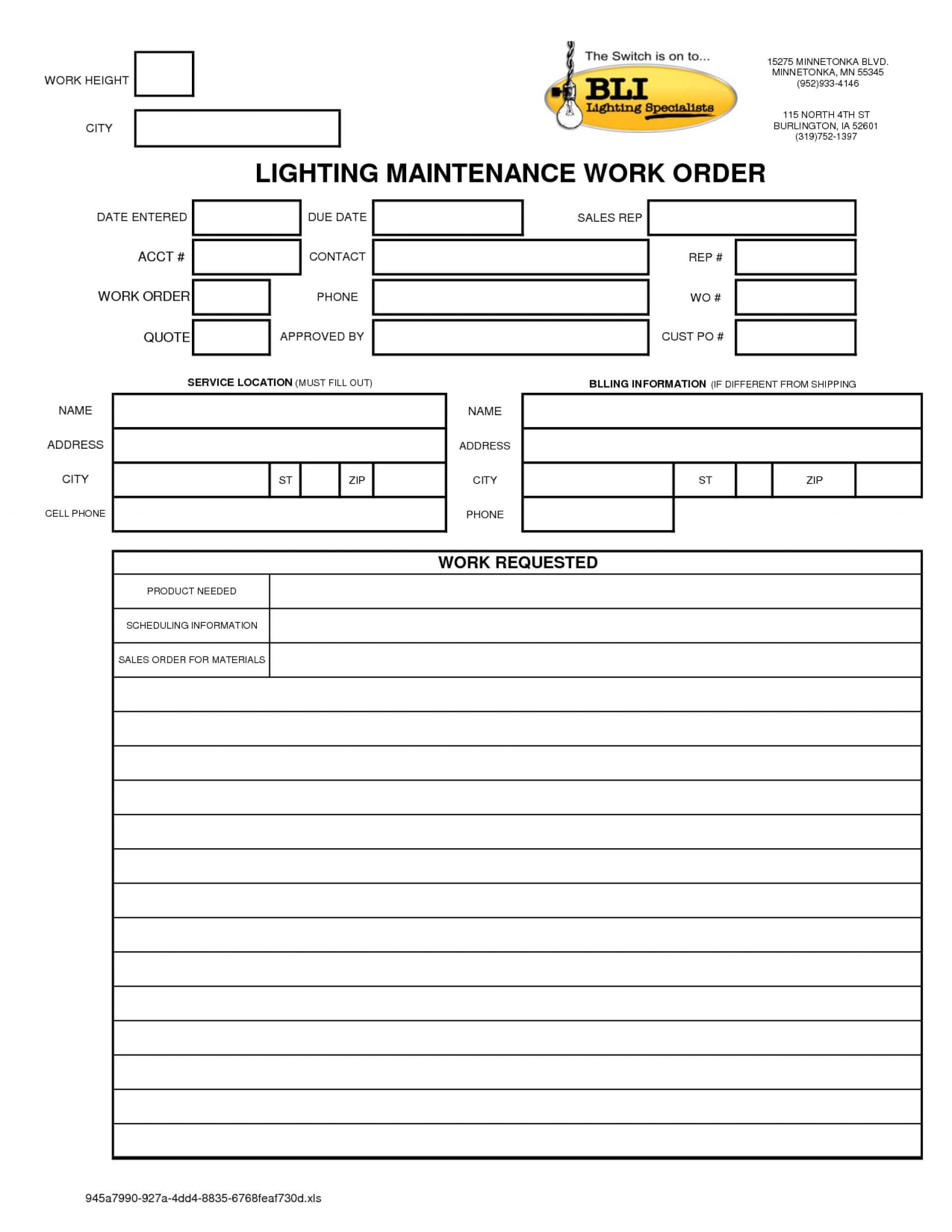 027 Maintenance Work Order Template Excel New Job Card Intended For Job Card Template Mechanic