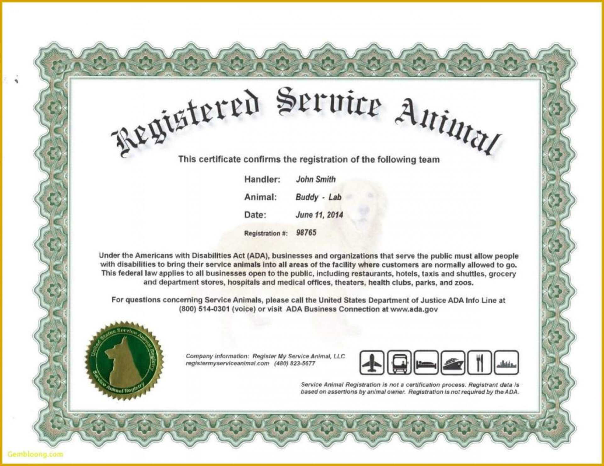 027 Service Dog Certificate Templateeas Emotional Support Inside Service Dog Certificate Template