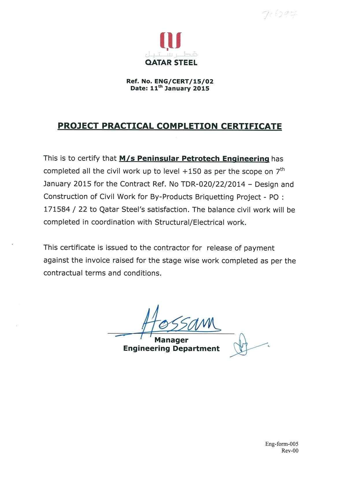 028 Construction Work Order Template Completion Certificate Regarding Practical Completion Certificate Template Uk