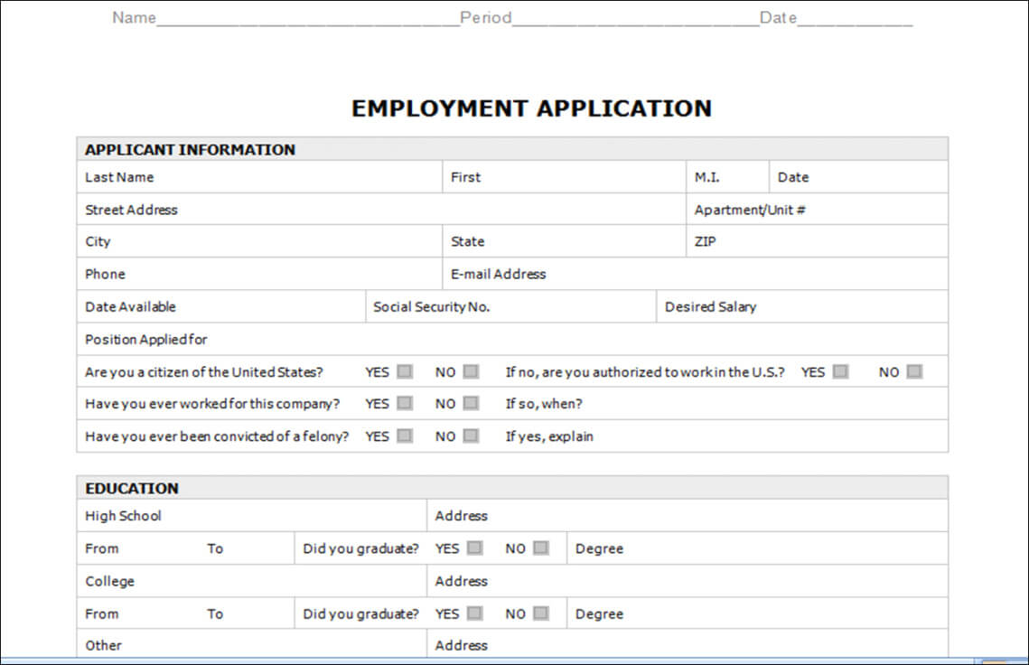 031 Employment Applicationte Microsoft Word Free College In Employment Application Template Microsoft Word